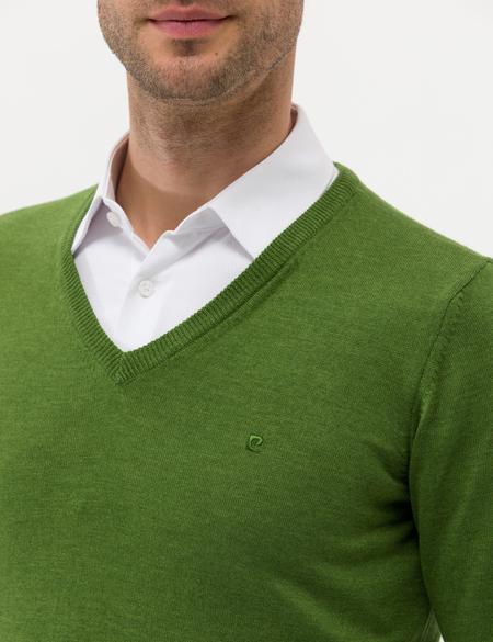 Yeşil Slim Fit V Yaka Basic Triko Kazak - 50276536057