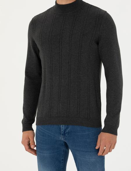 Antrasit Melanj Slim Fit Yarım Balıkçı Yaka Triko Kazak - 50281851041