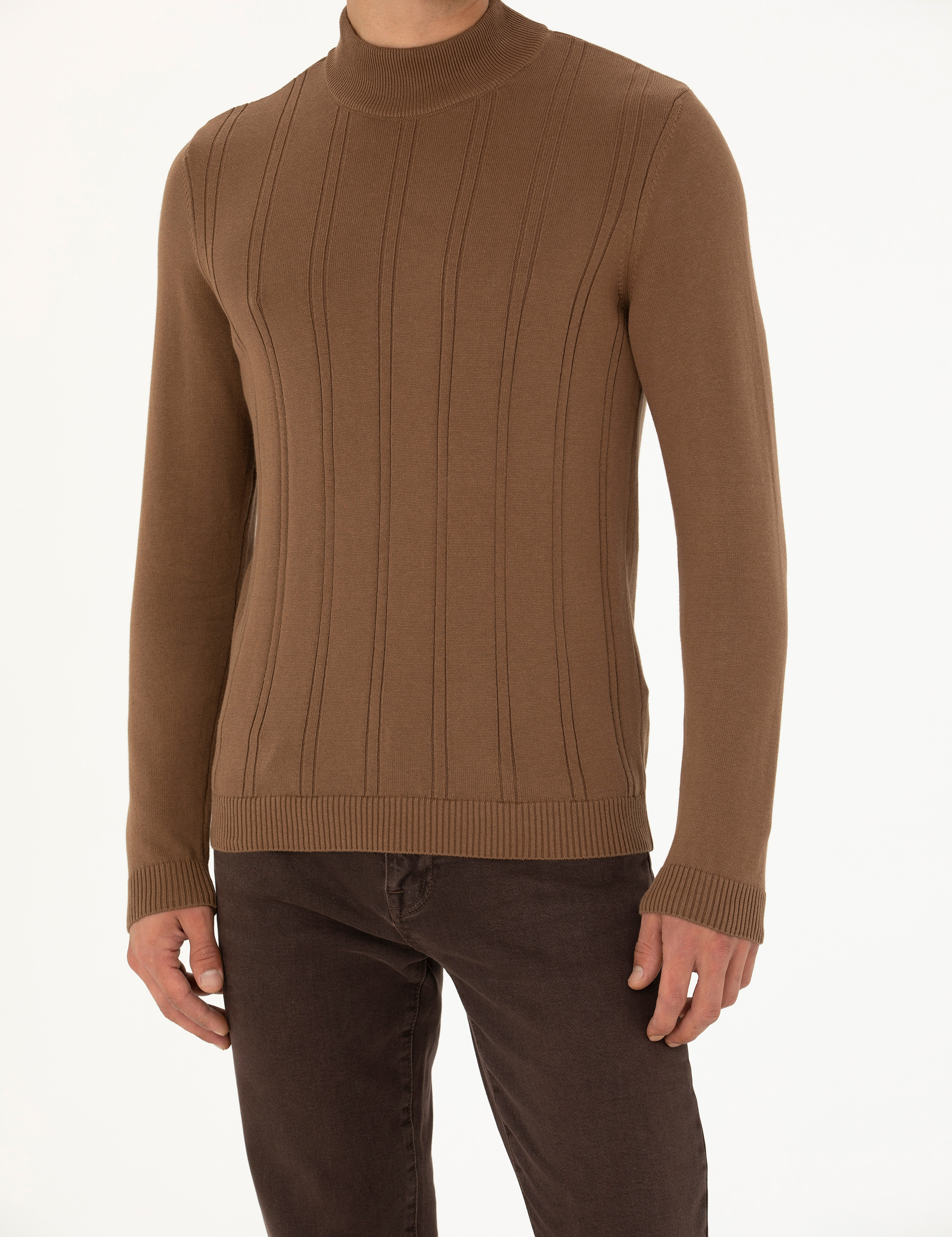 Yeşil Slim Fit Yarım Balıkçı Yaka Triko Kazak