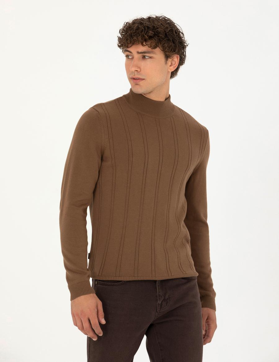 Yeşil Slim Fit Yarım Balıkçı Yaka Triko Kazak