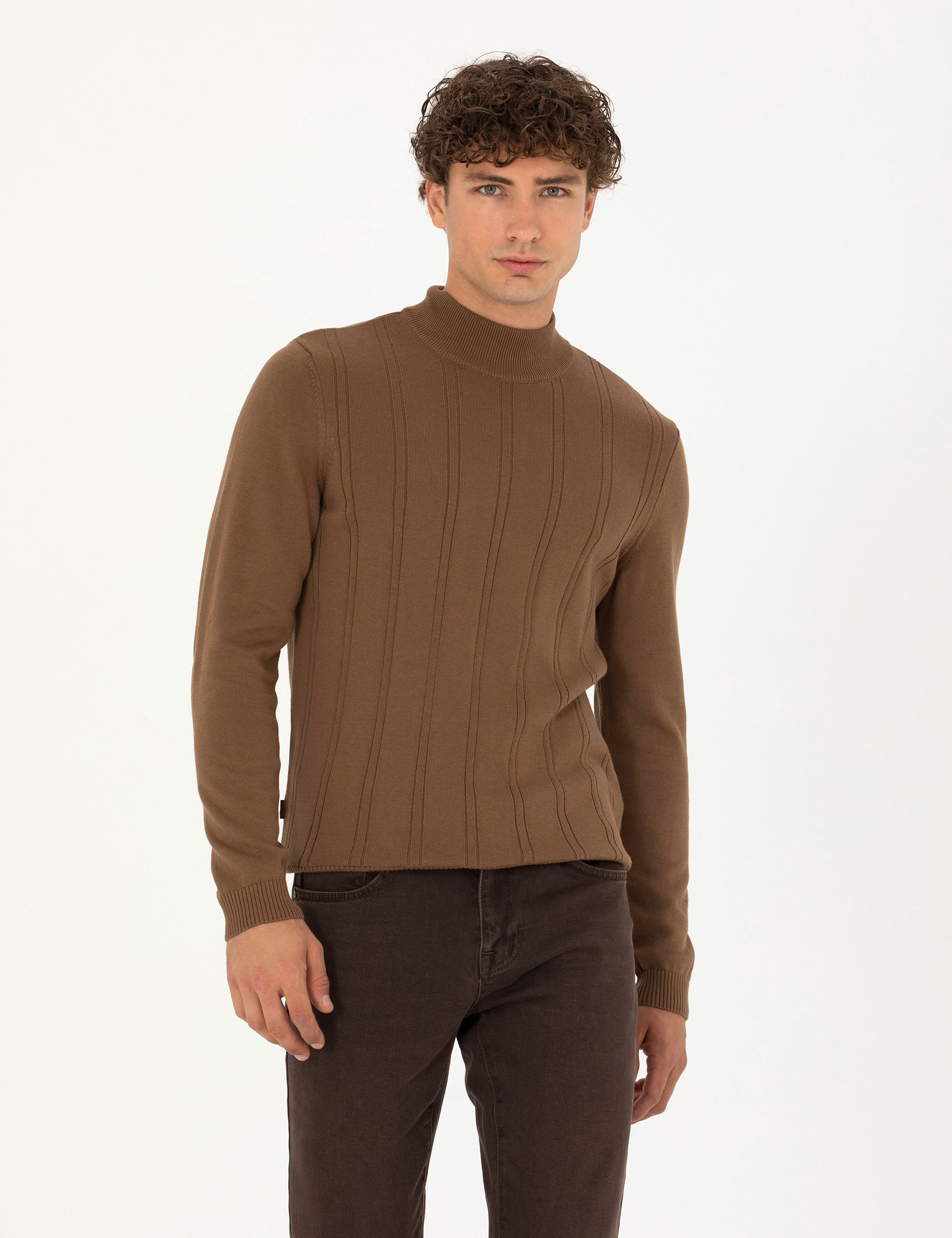 Yeşil Slim Fit Yarım Balıkçı Yaka Triko Kazak