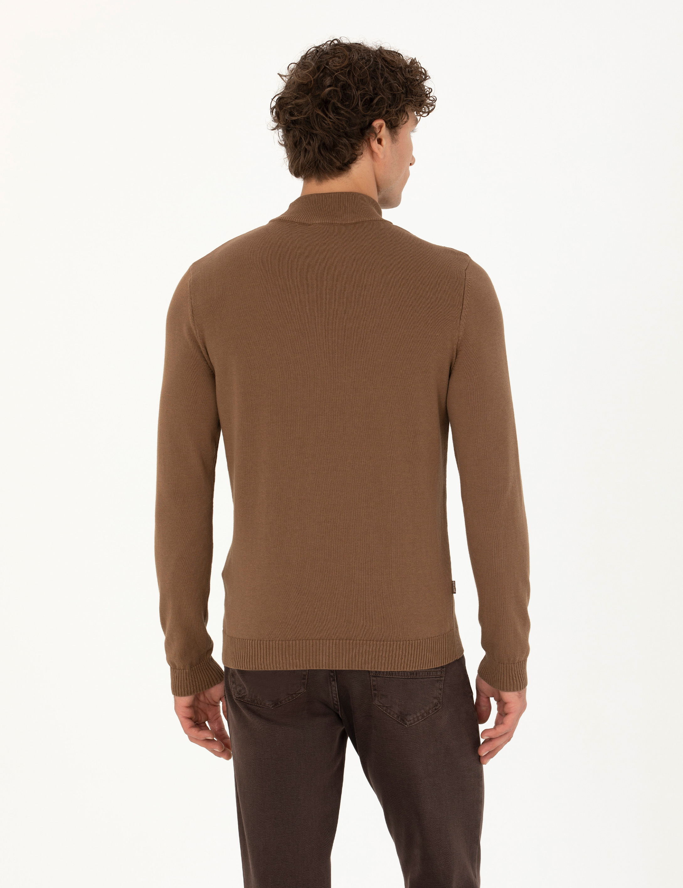 Yeşil Slim Fit Yarım Balıkçı Yaka Triko Kazak - Image 5