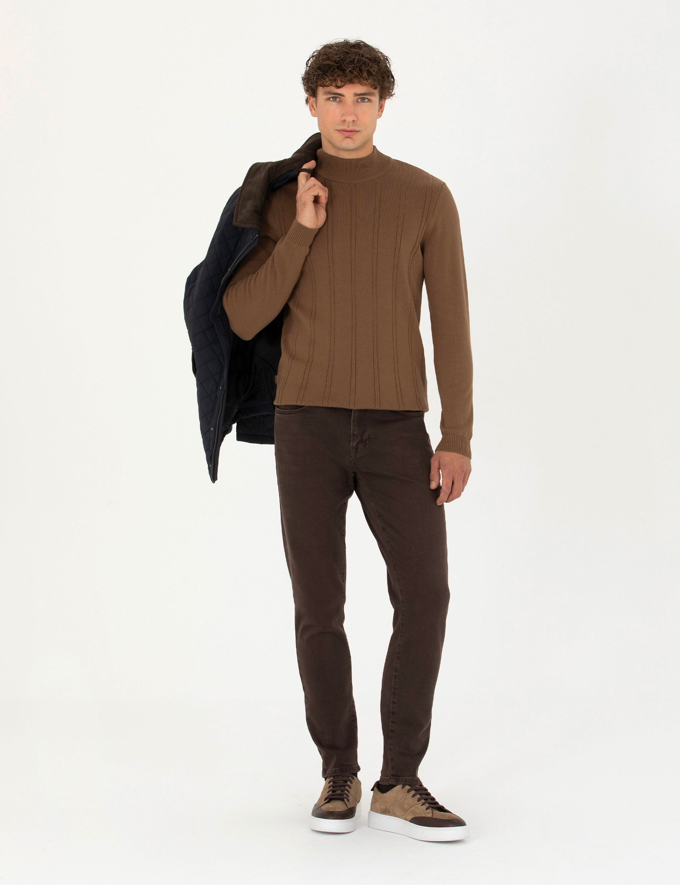 Yeşil Slim Fit Yarım Balıkçı Yaka Triko Kazak