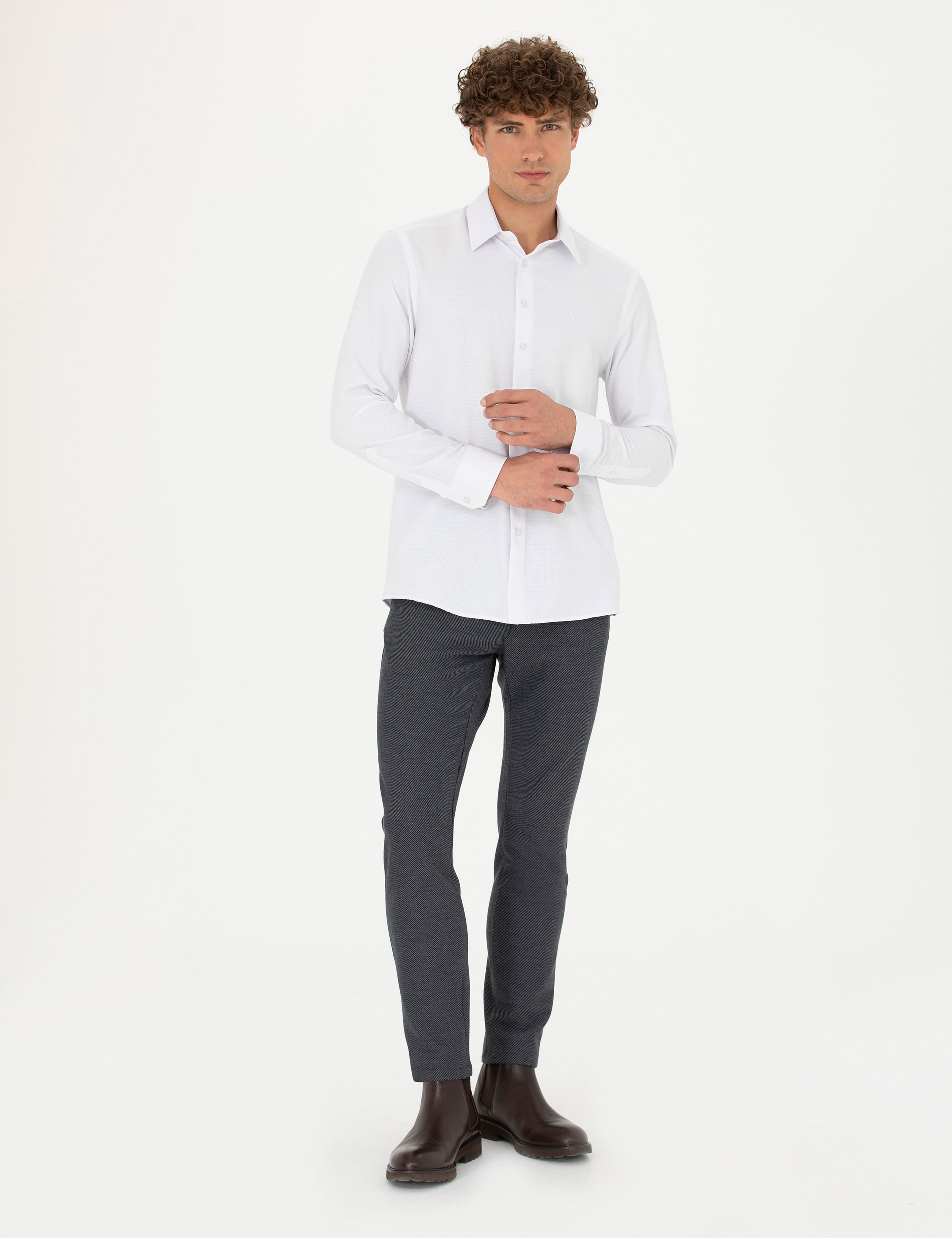 Beyaz Slim Fit Uzun Kollu Gömlek - Image 4