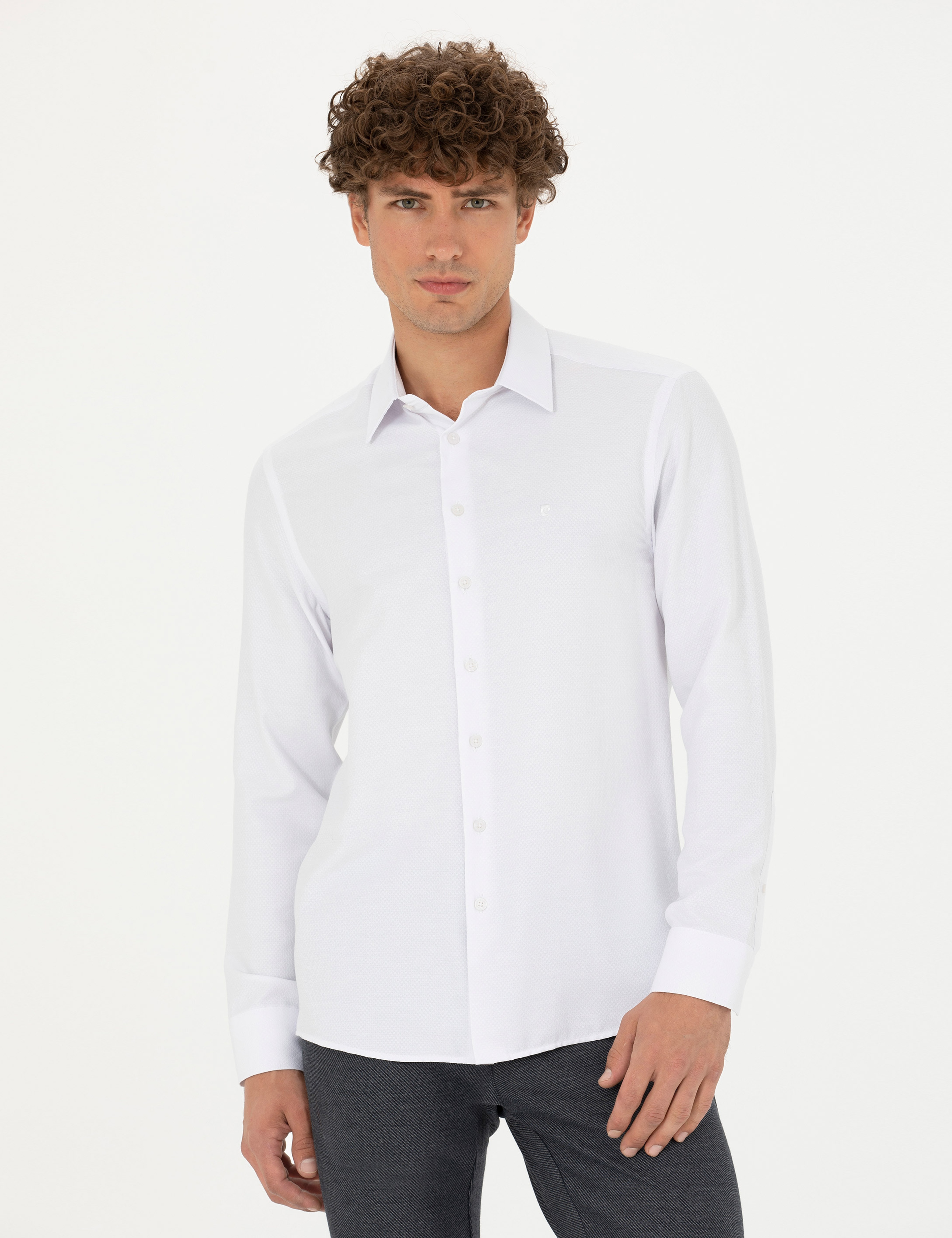 Beyaz Slim Fit Uzun Kollu Gömlek - Image 3