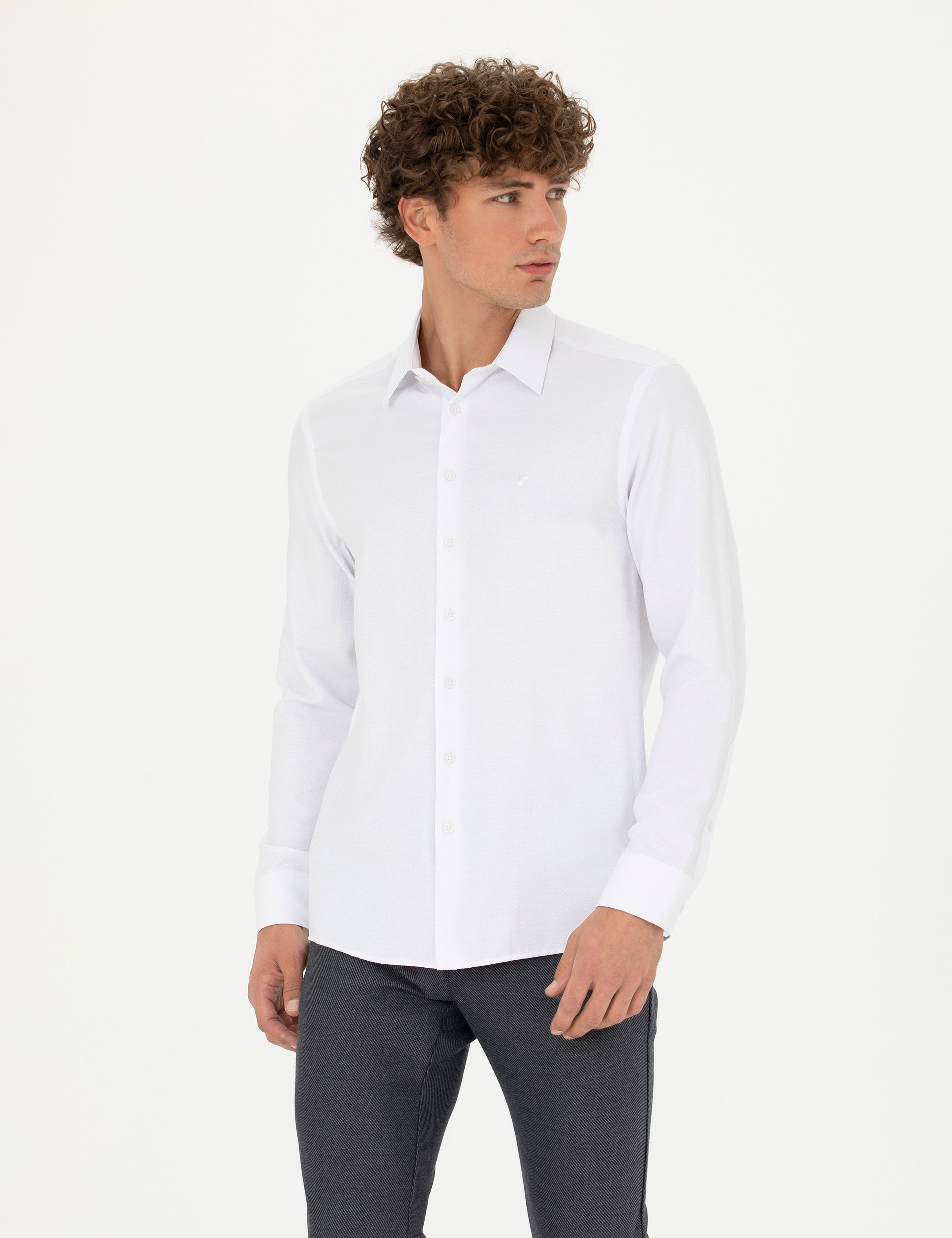 Beyaz Slim Fit Uzun Kollu Gömlek - Image 1