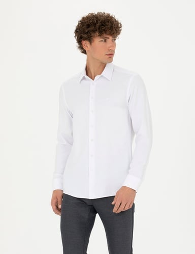 Beyaz Slim Fit Uzun Kollu Gömlek