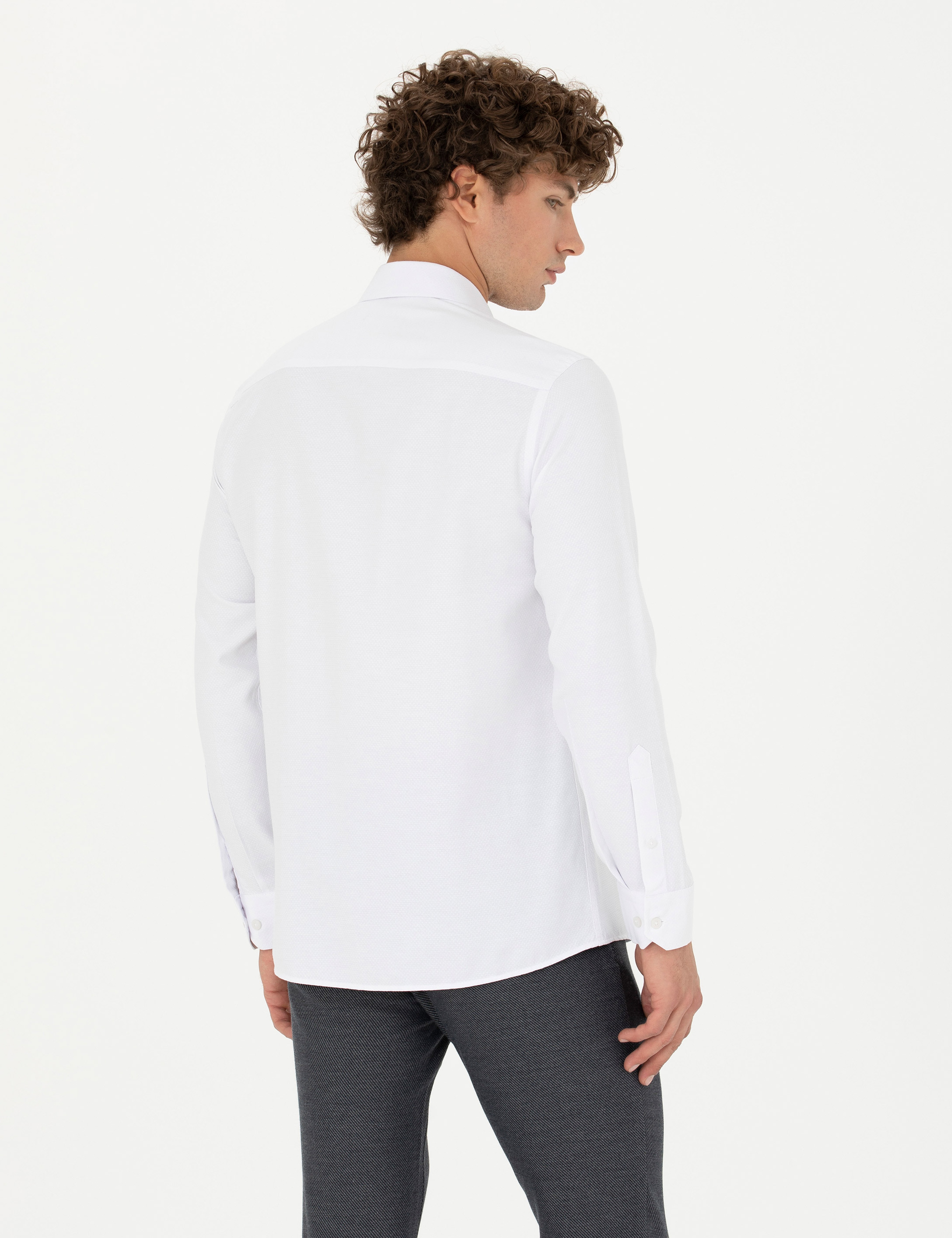 Beyaz Slim Fit Uzun Kollu Gömlek - Image 5