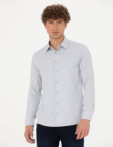 Gri Slim Fit Uzun Kollu Gömlek