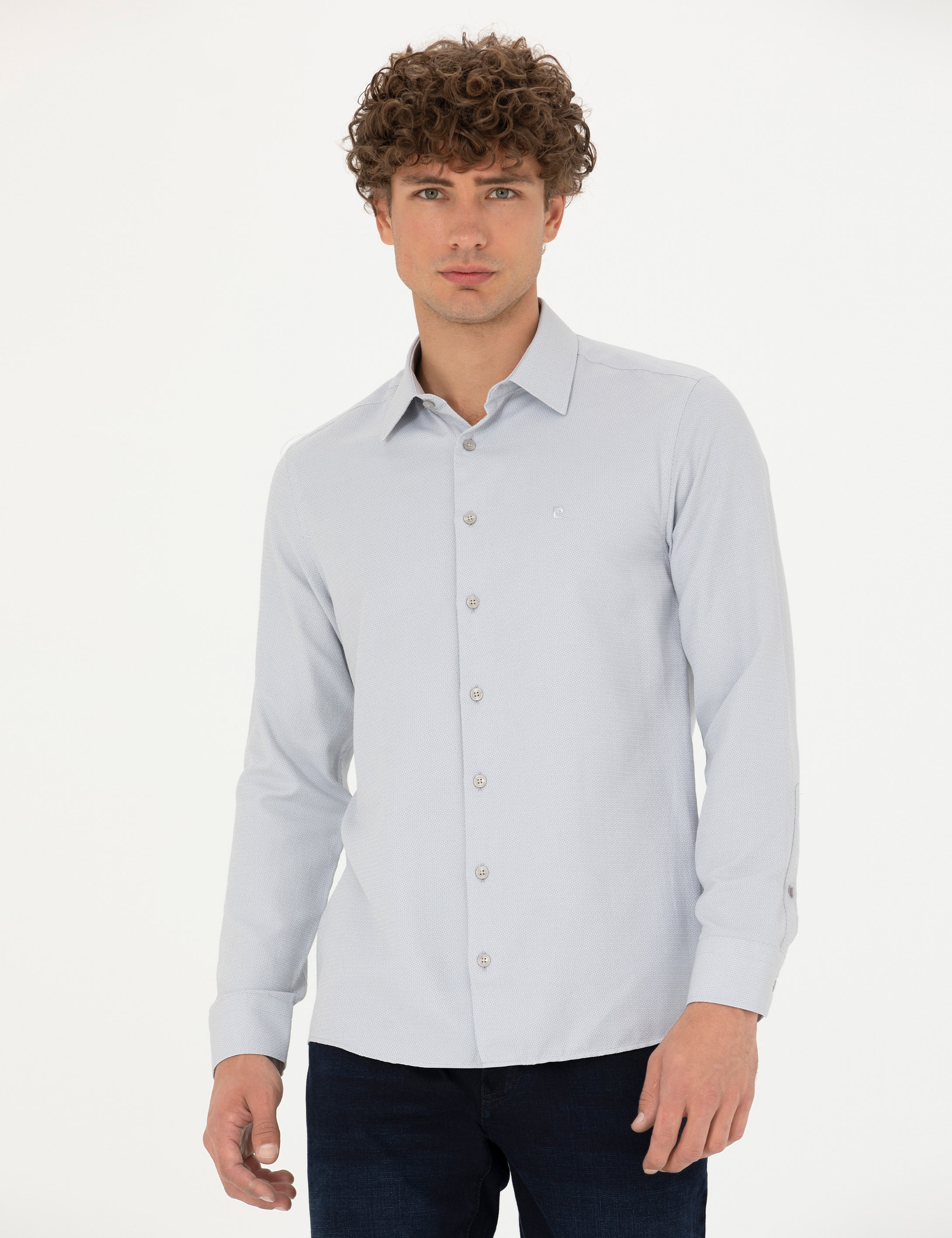 Gri Slim Fit Uzun Kollu Gömlek