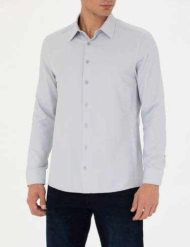 Gri Slim Fit Uzun Kollu Gömlek