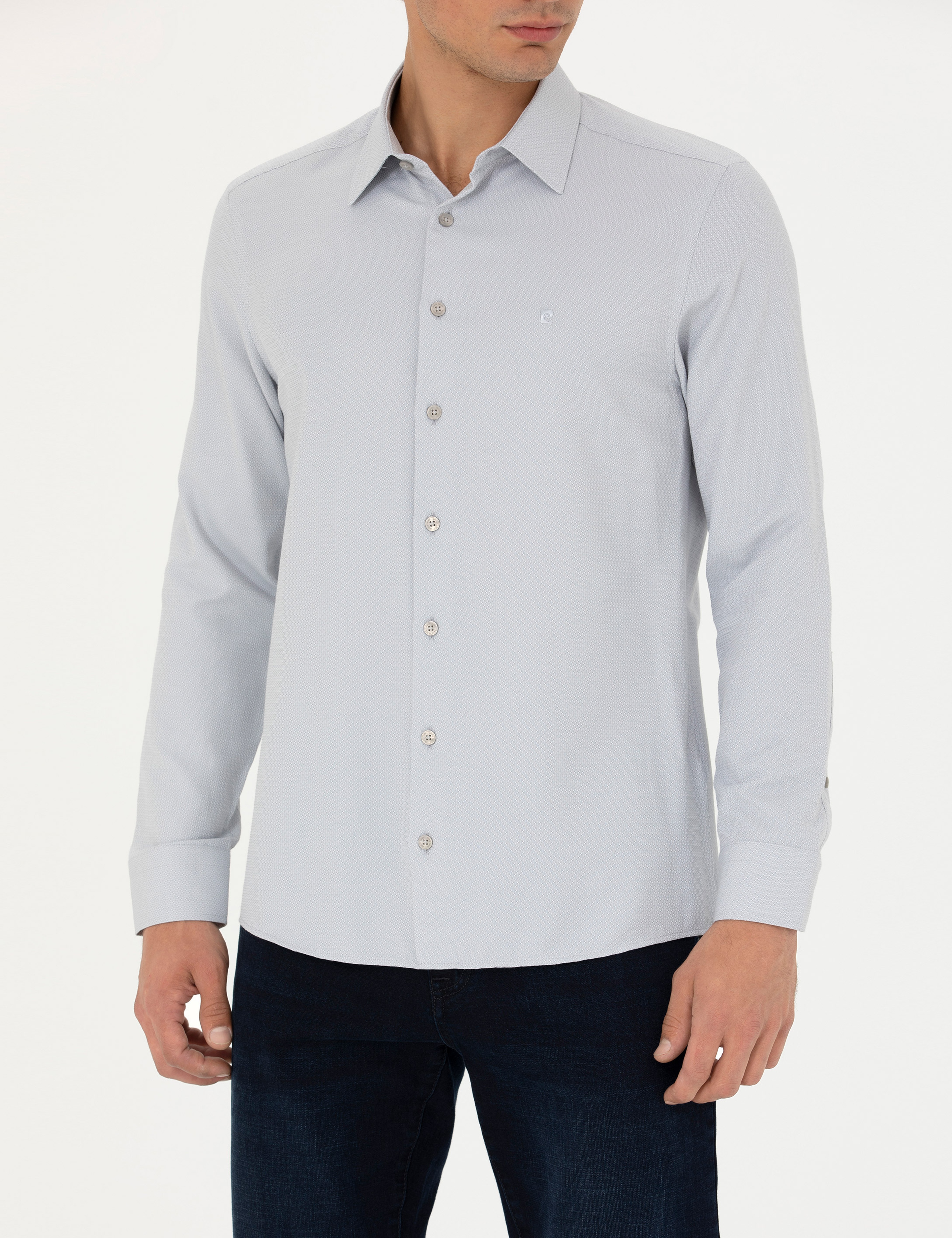 Gri Slim Fit Uzun Kollu Gömlek - Image 6