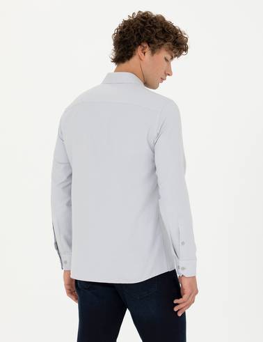 Gri Slim Fit Uzun Kollu Gömlek
