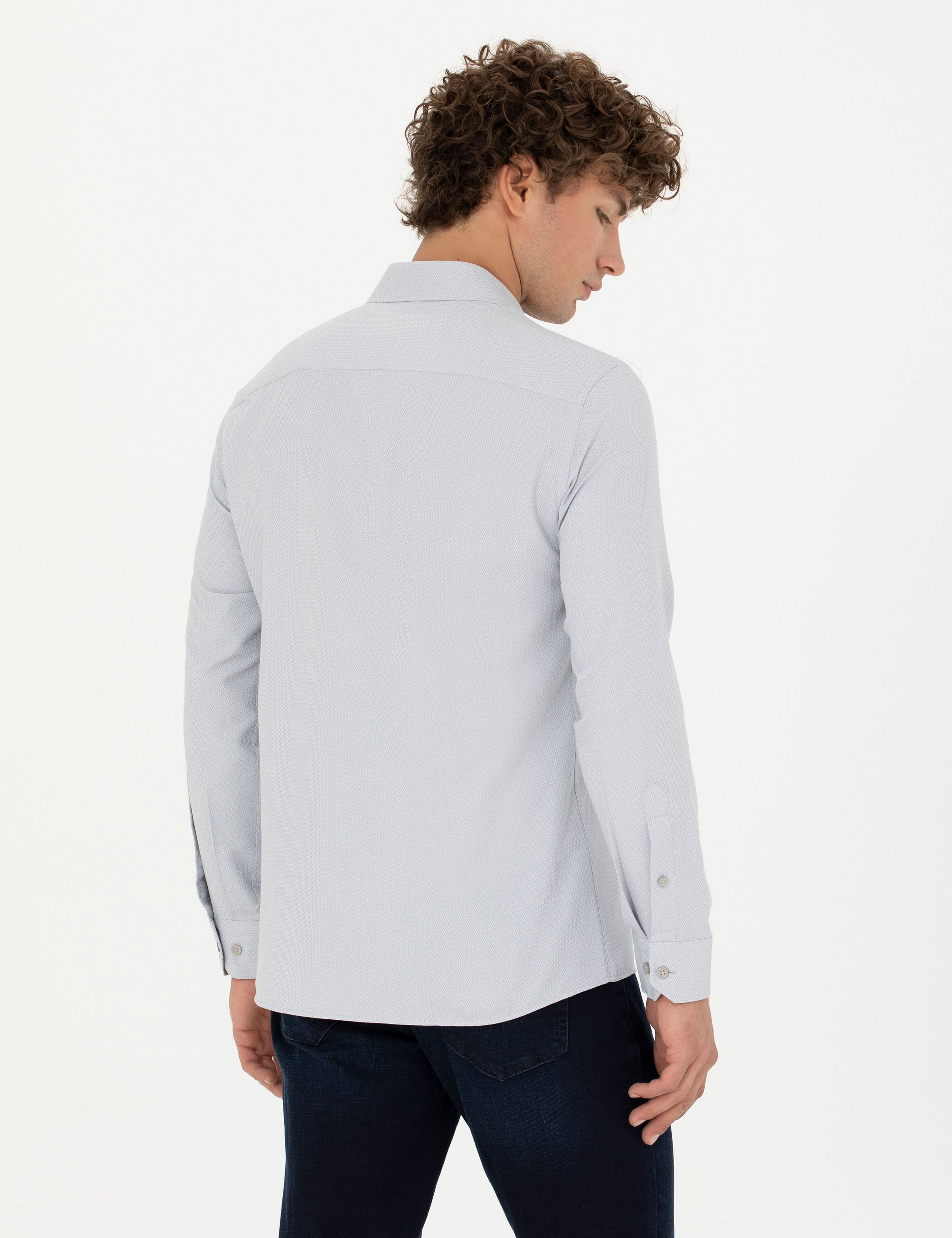 Gri Slim Fit Uzun Kollu Gömlek