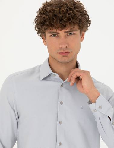 Gri Slim Fit Uzun Kollu Gömlek