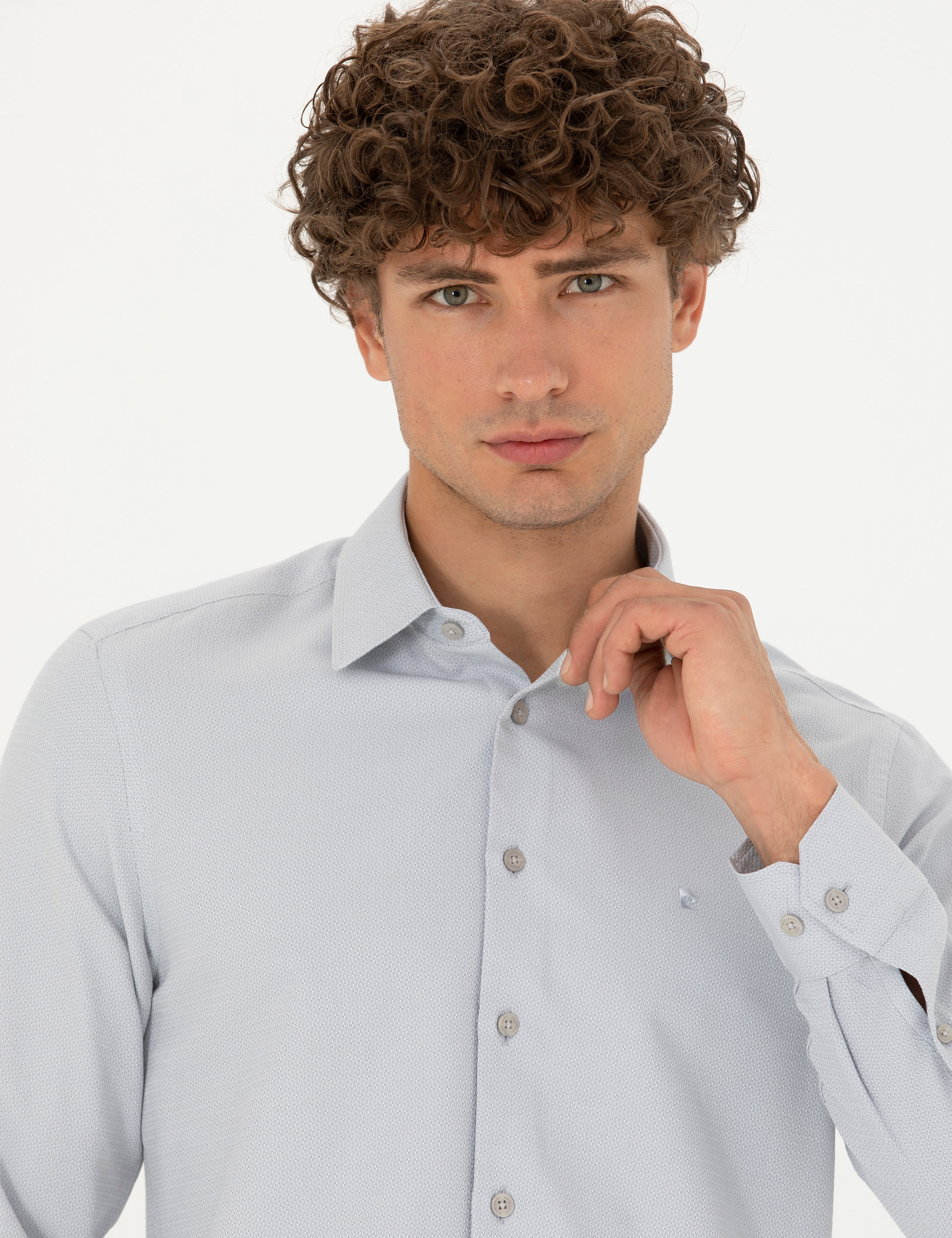 Gri Slim Fit Uzun Kollu Gömlek - Image 2
