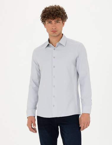Gri Slim Fit Uzun Kollu Gömlek