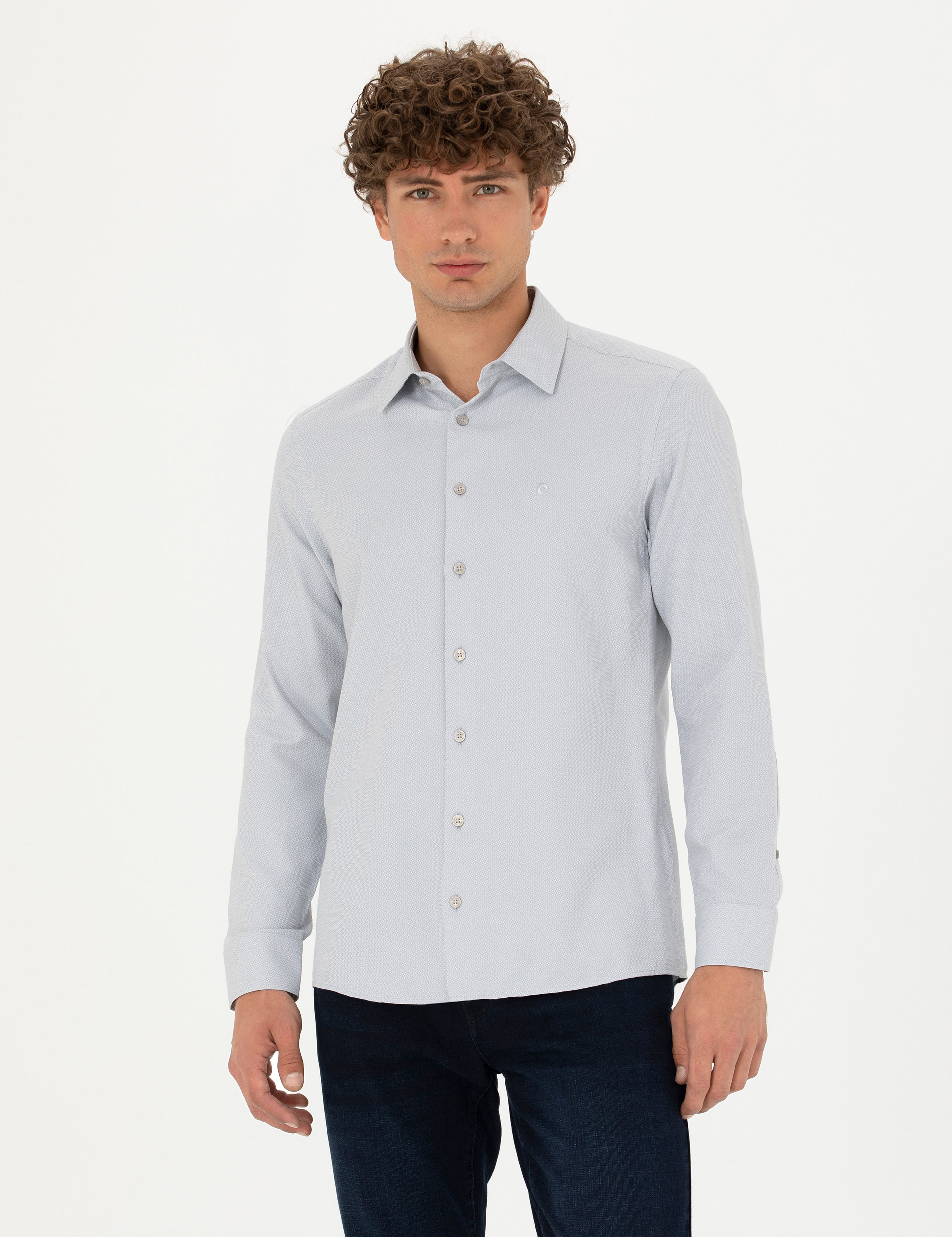 Gri Slim Fit Uzun Kollu Gömlek - Image 1