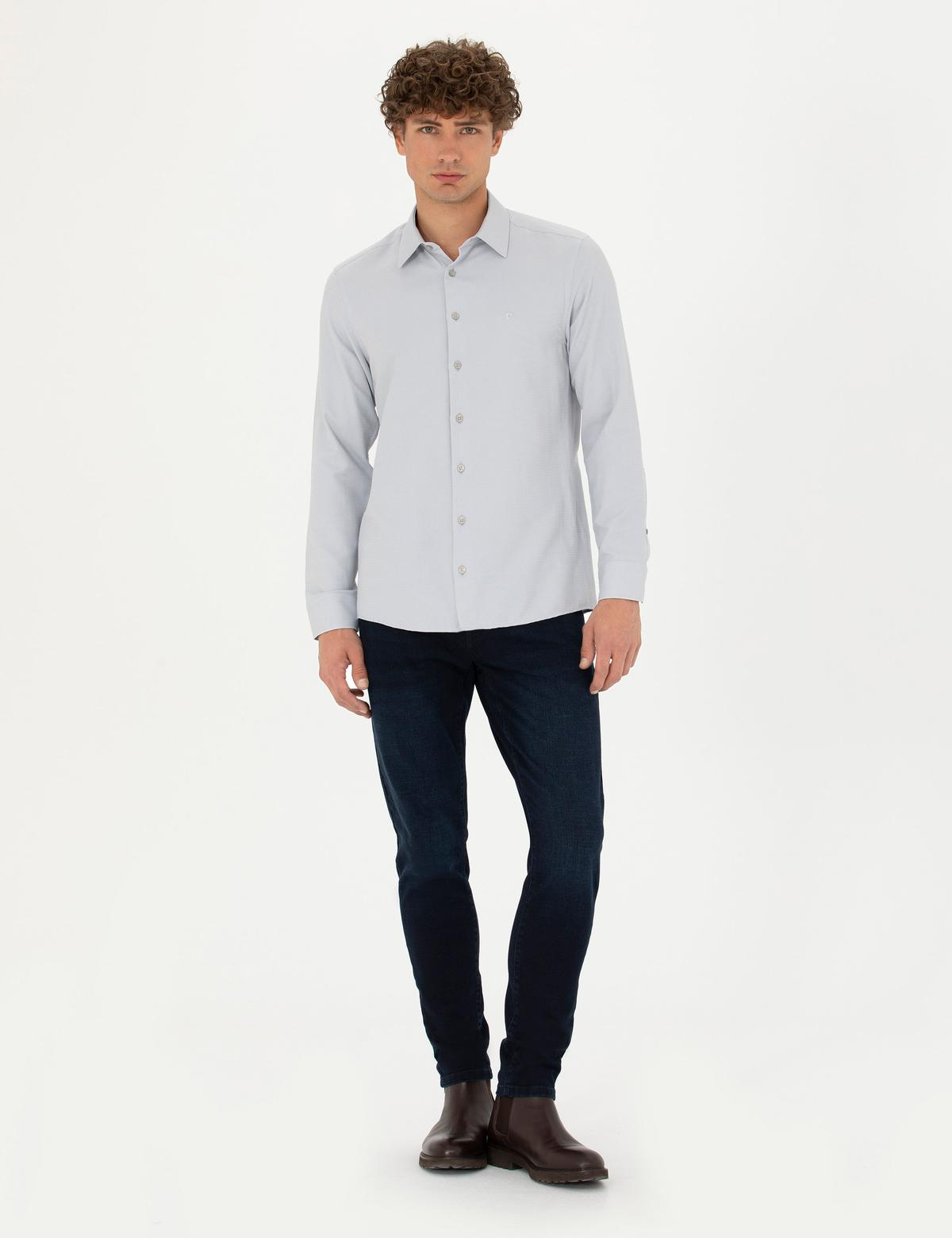 Gri Slim Fit Uzun Kollu Gömlek - 50278184013