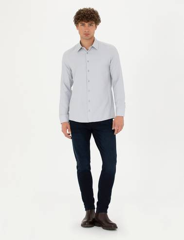 Gri Slim Fit Uzun Kollu Gömlek