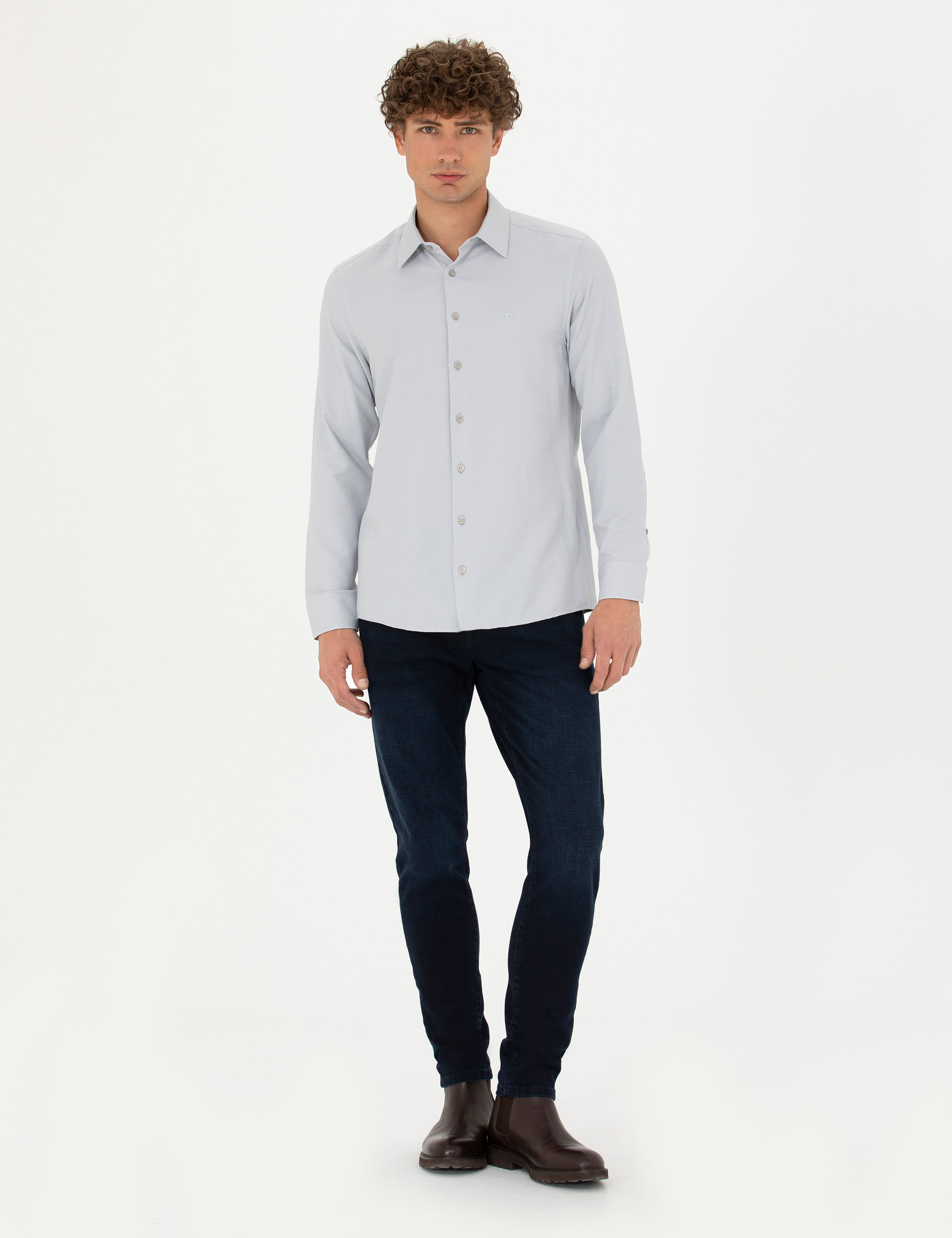 Gri Slim Fit Uzun Kollu Gömlek - Image 4