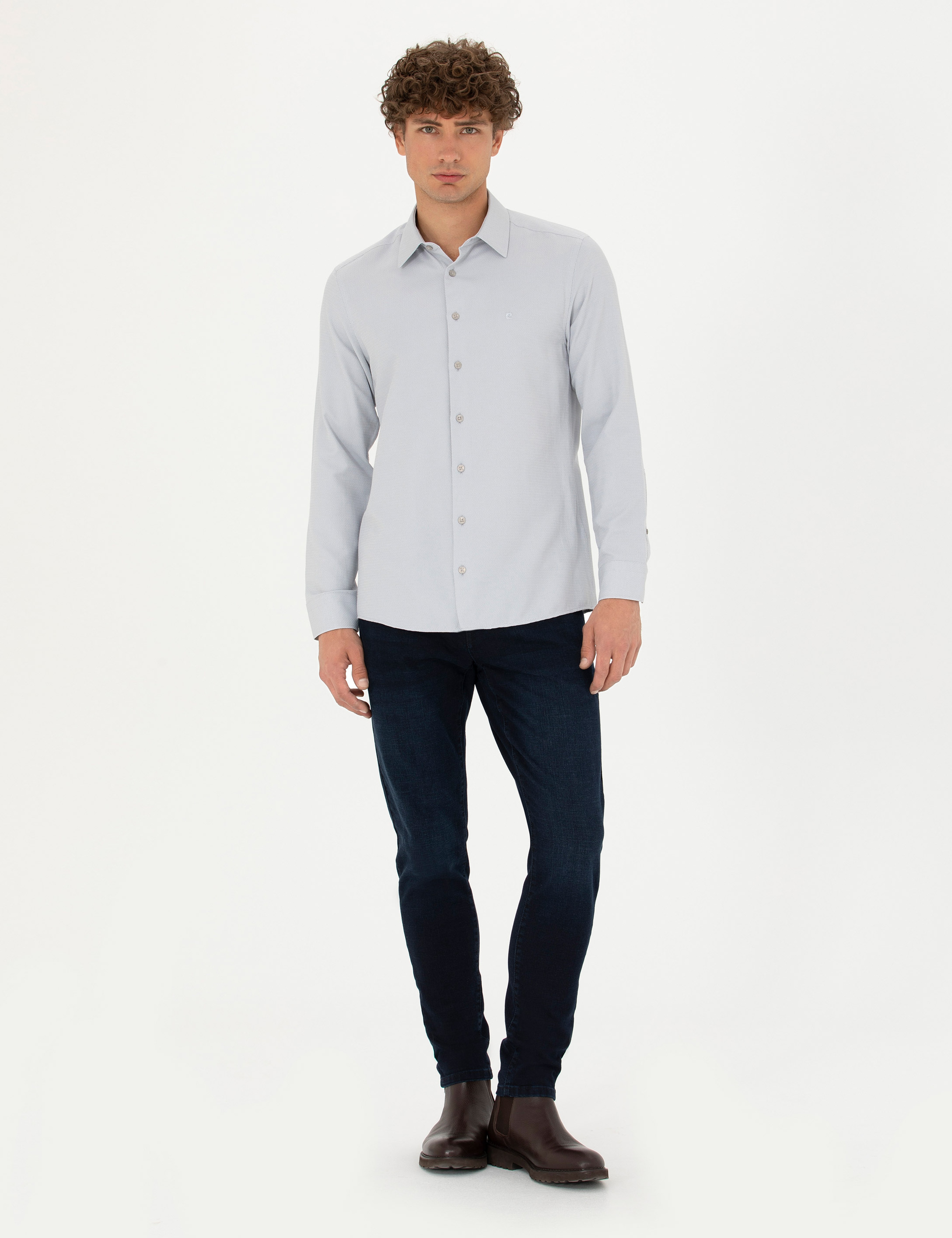 Gri Slim Fit Uzun Kollu Gömlek