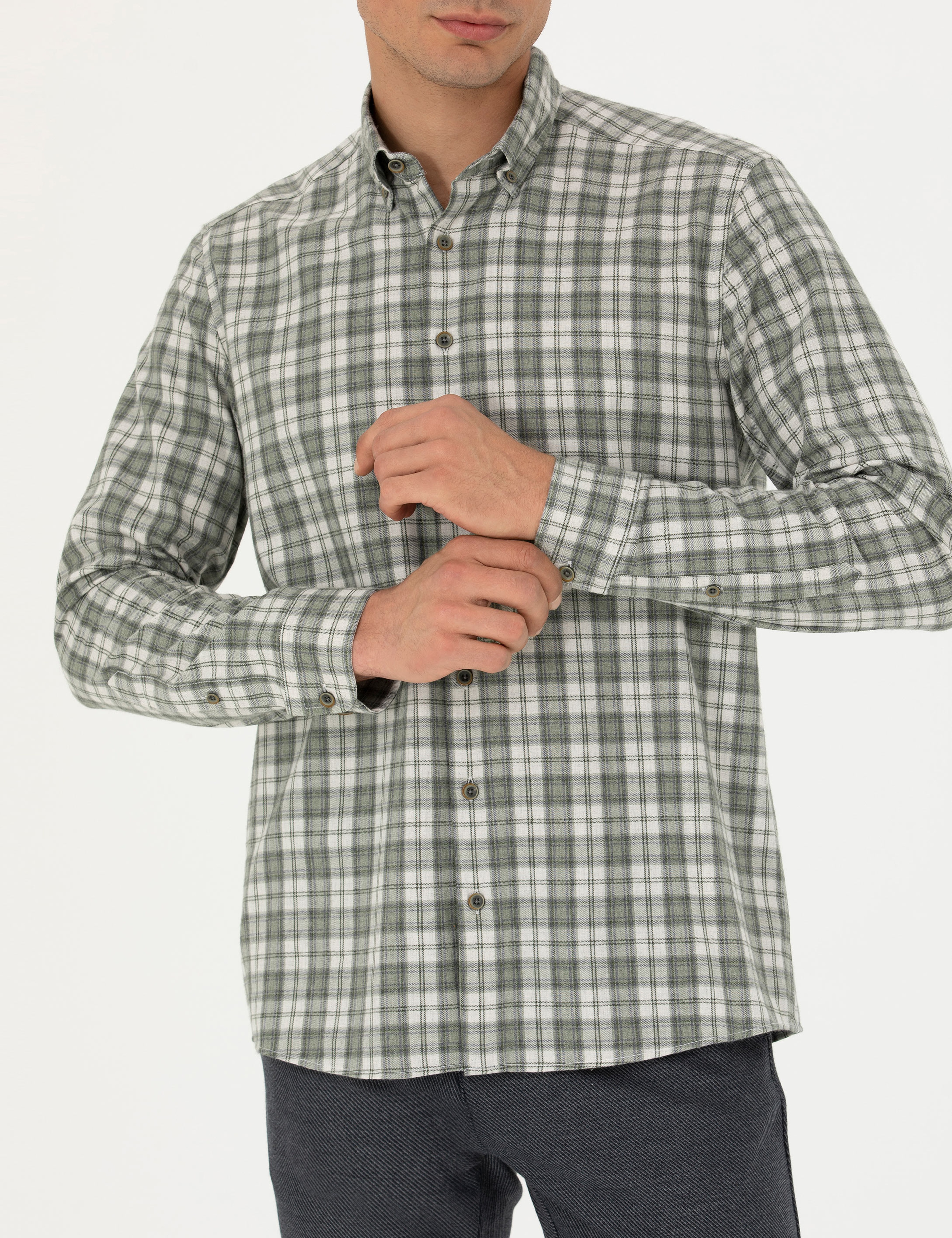 Haki Regular Fit Uzun Kollu Gömlek - Image 6