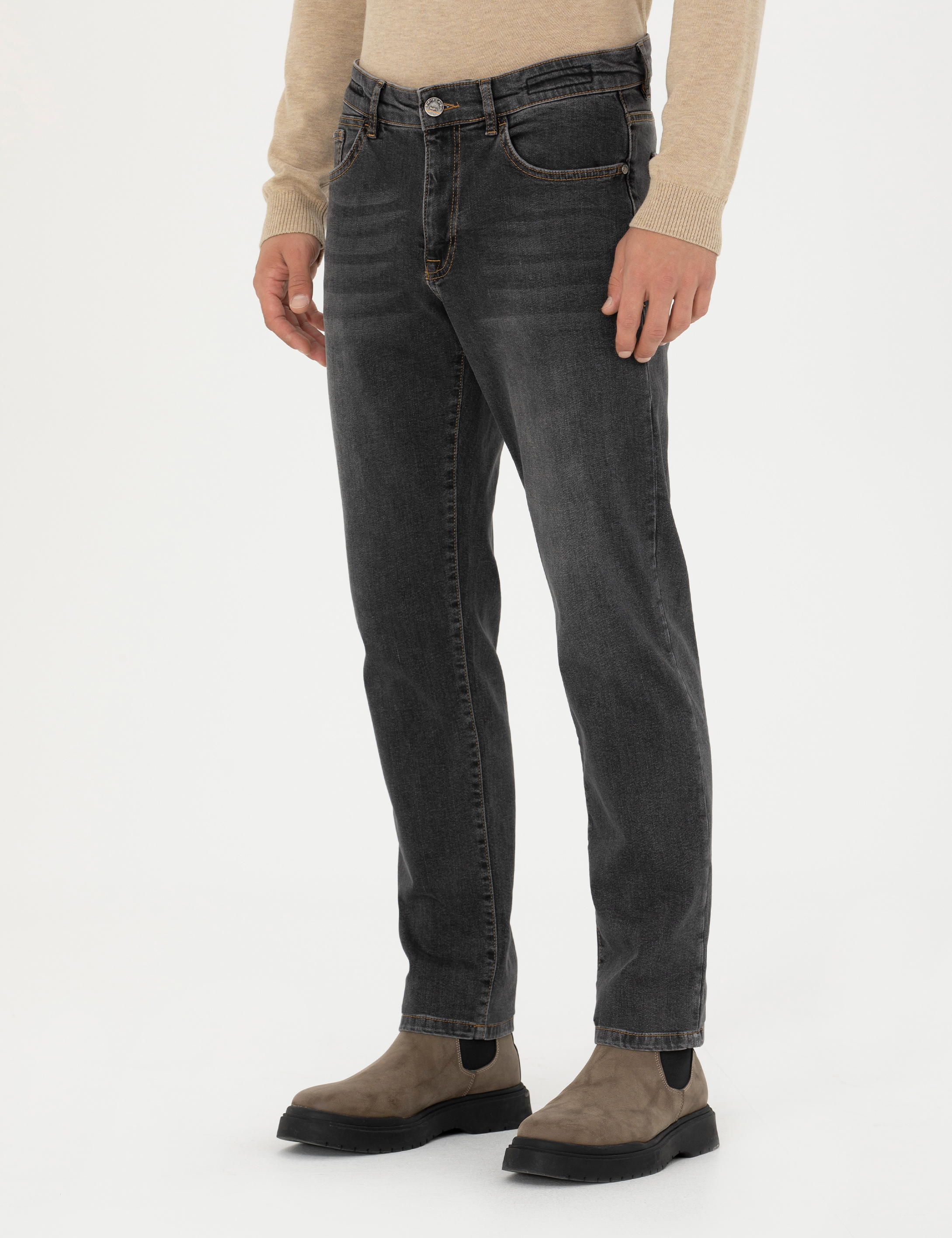 Antrasit Straight Fit Jean Pantolon