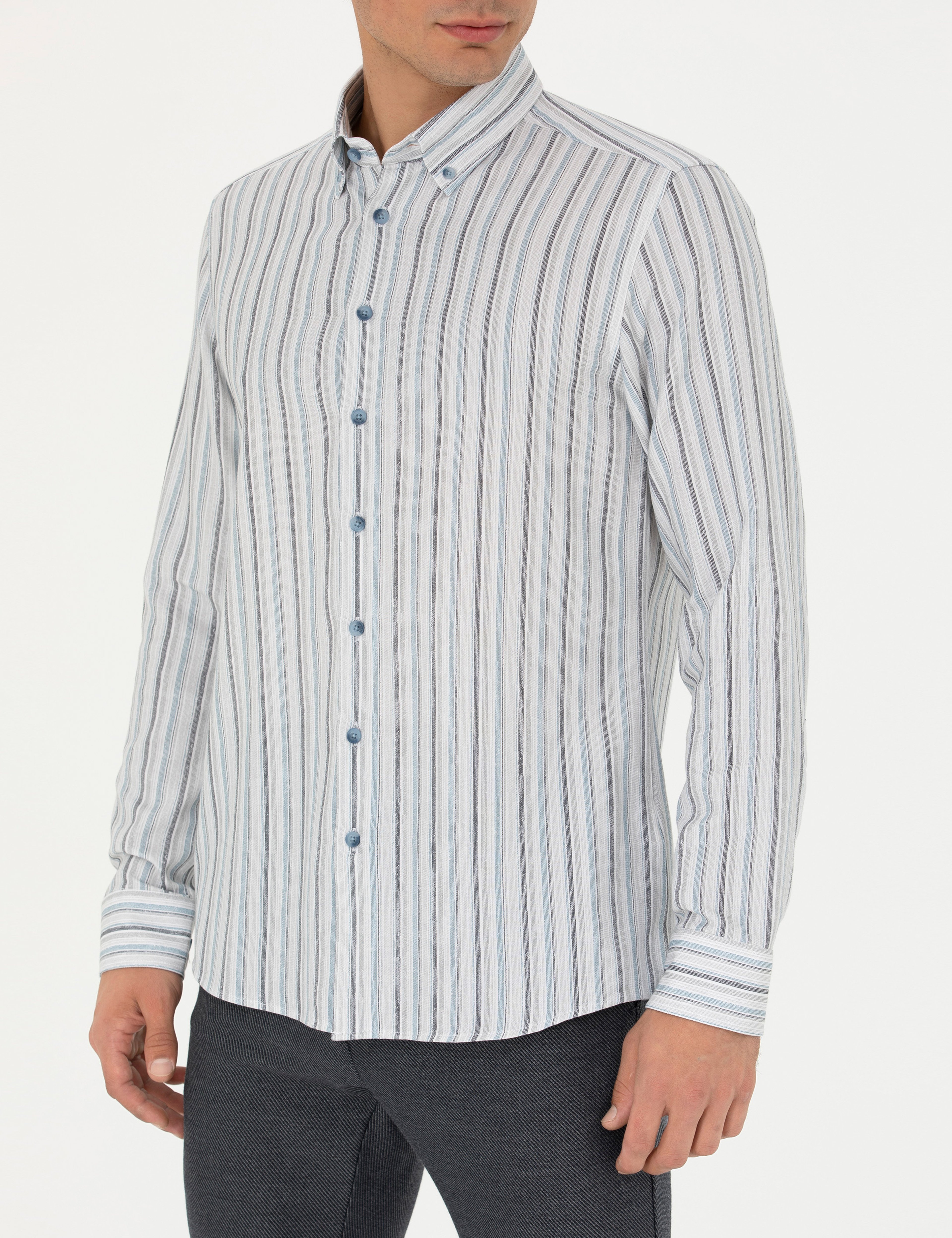 Mavi Slim Fit Uzun Kollu Gömlek - Image 6