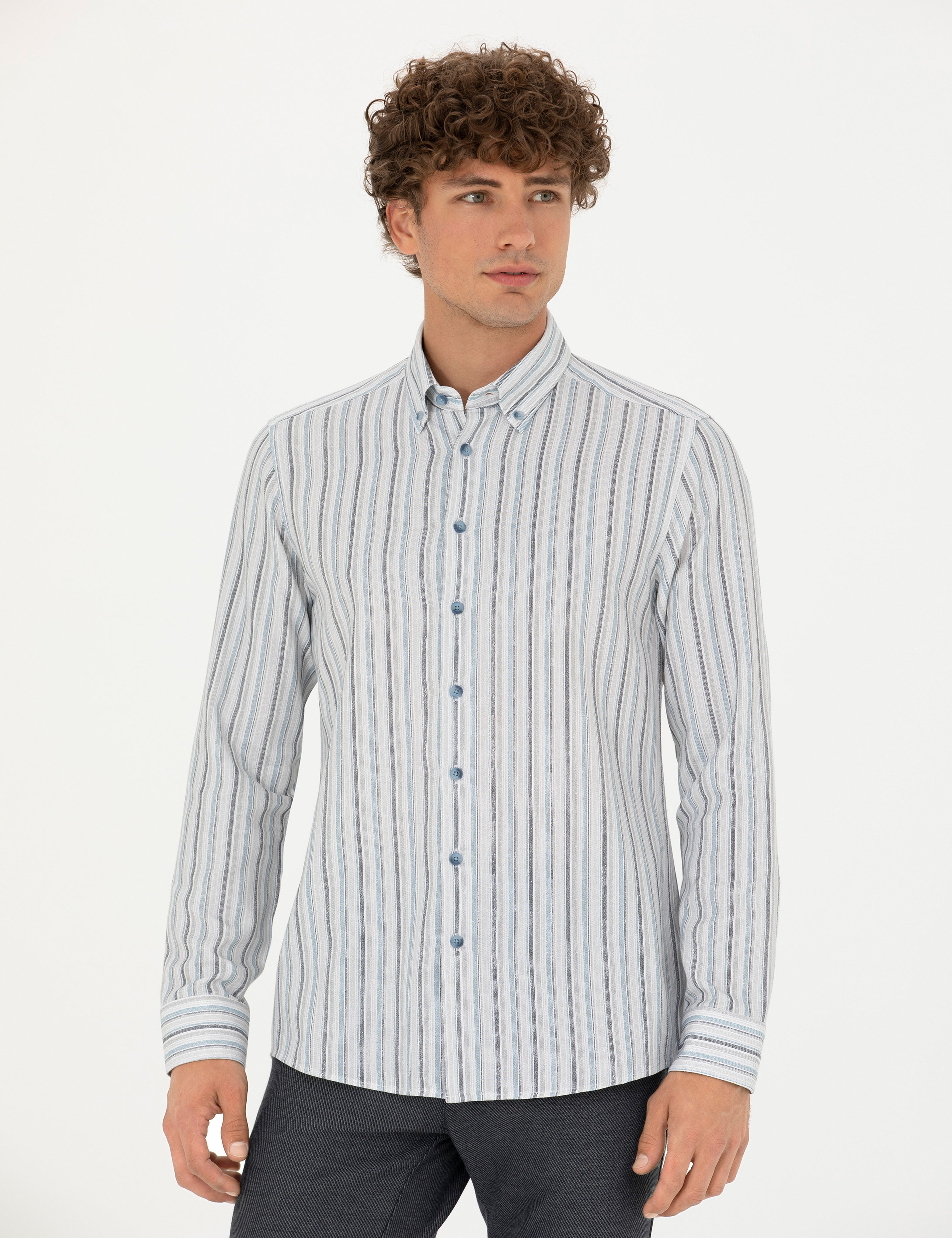 Mavi Slim Fit Uzun Kollu Gömlek