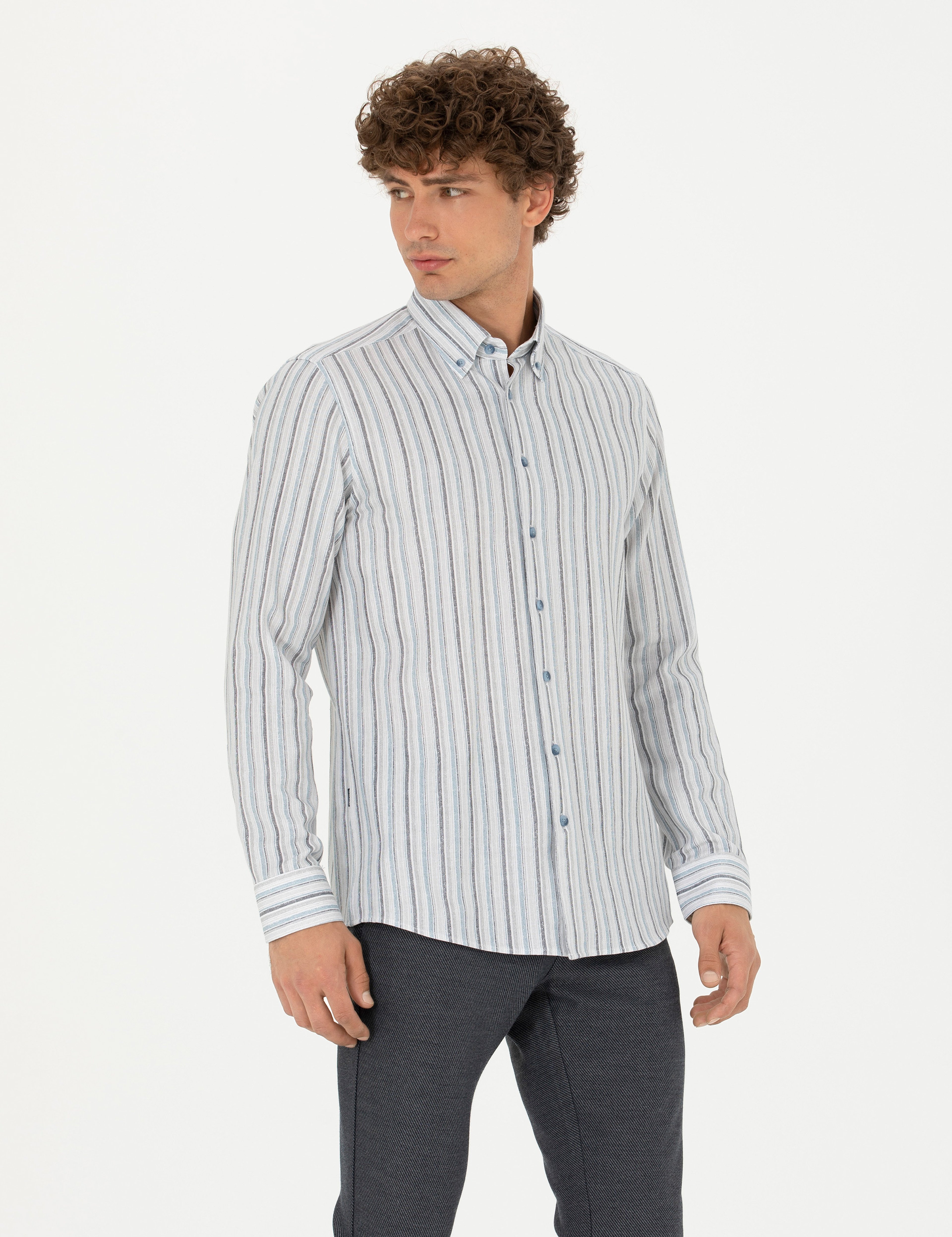 Mavi Slim Fit Uzun Kollu Gömlek - Image 1