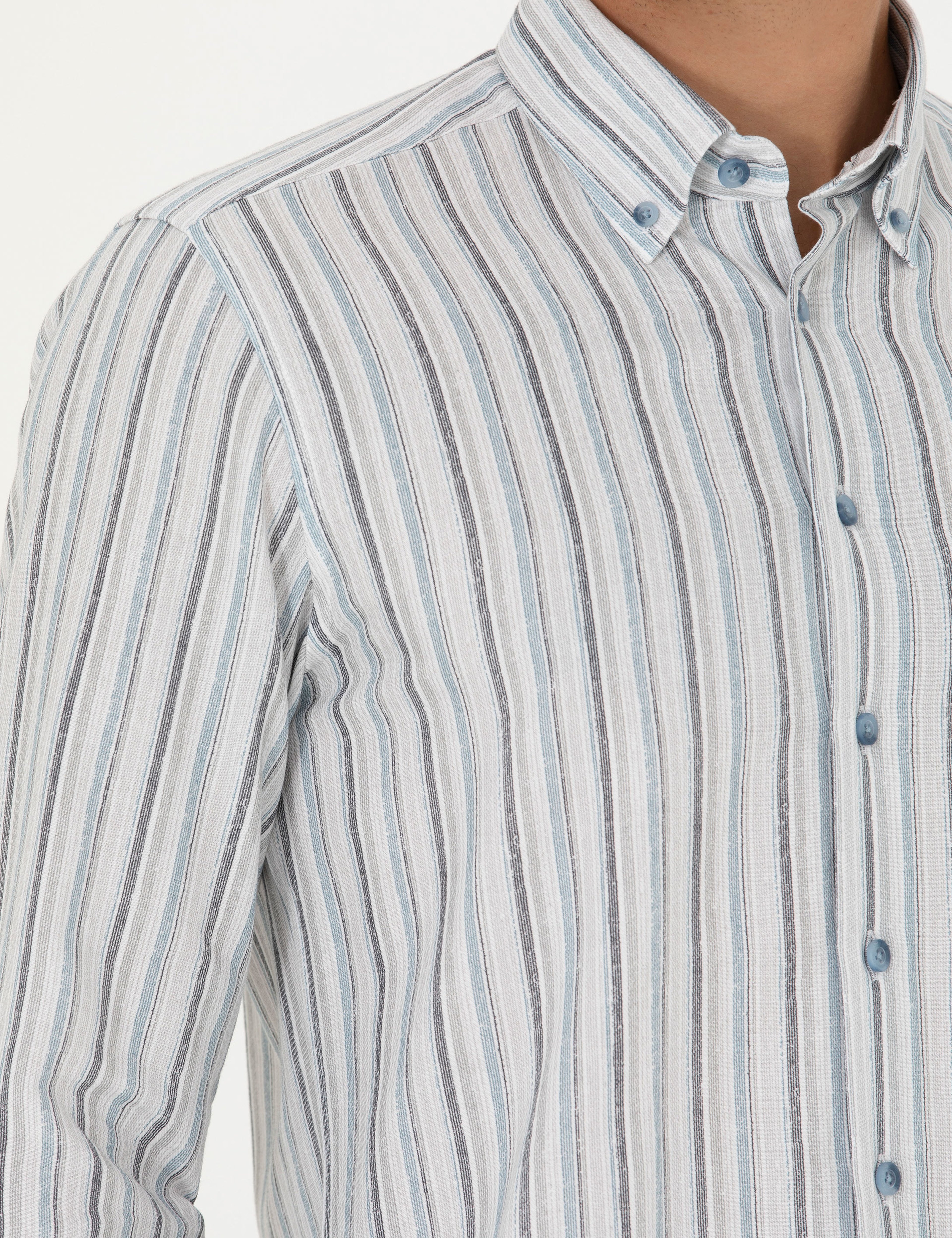 Mavi Slim Fit Uzun Kollu Gömlek - Image 7