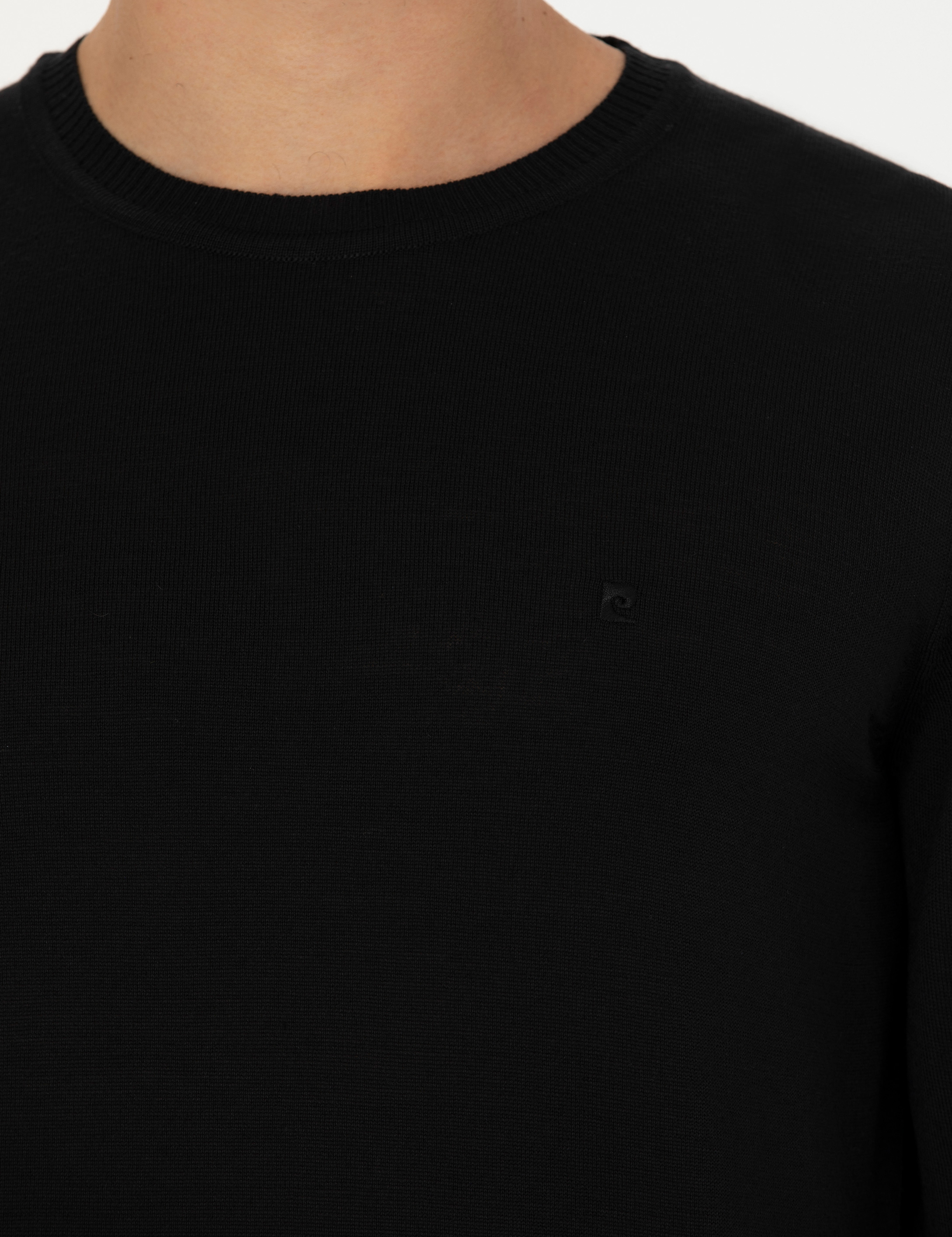 Siyah Slim Fit Bisiklet Yaka Yün Karışımlı Basic Triko Kazak