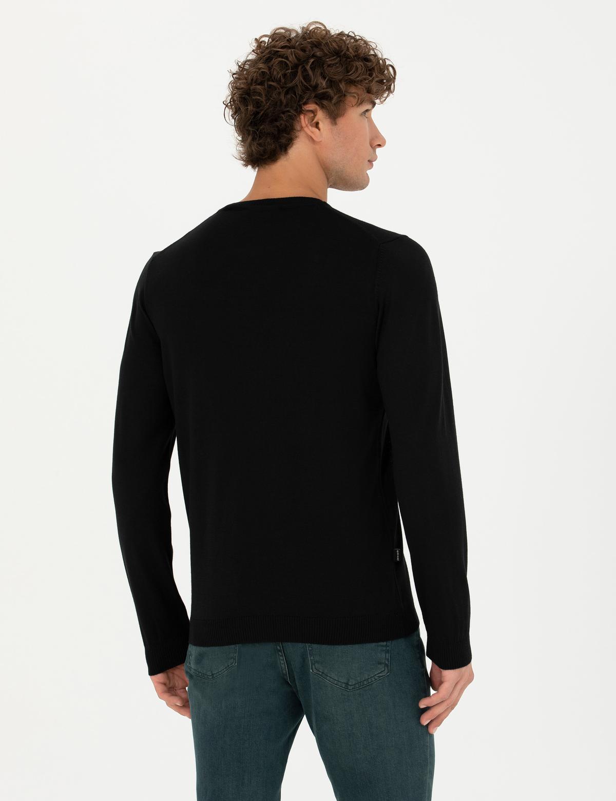 Siyah Slim Fit Bisiklet Yaka Yün Karışımlı Basic Triko Kazak - 50270054041