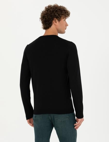 Siyah Slim Fit Bisiklet Yaka Yün Karışımlı Basic Triko Kazak - 50270054041