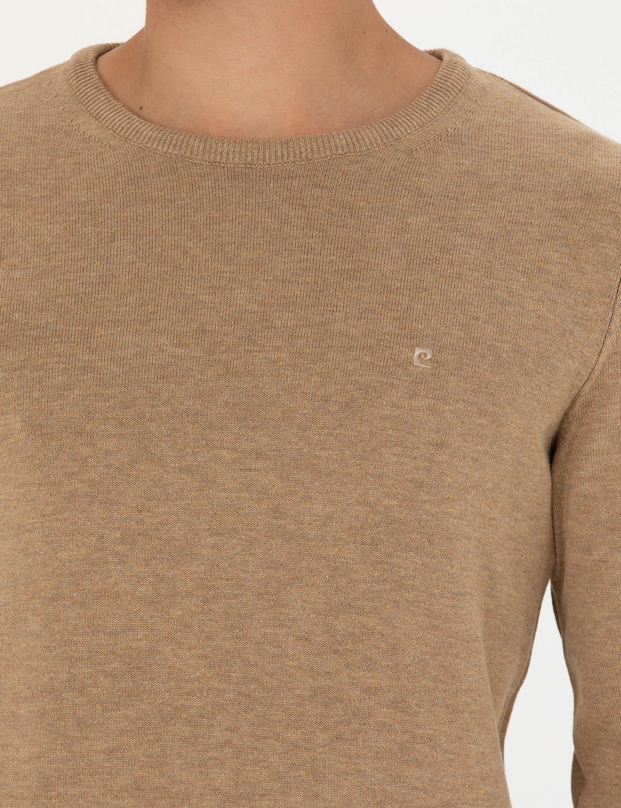 Pierre Cardin Camel Melanj Slim Fit Bisiklet Yaka Basic Triko Kazak görsel 7