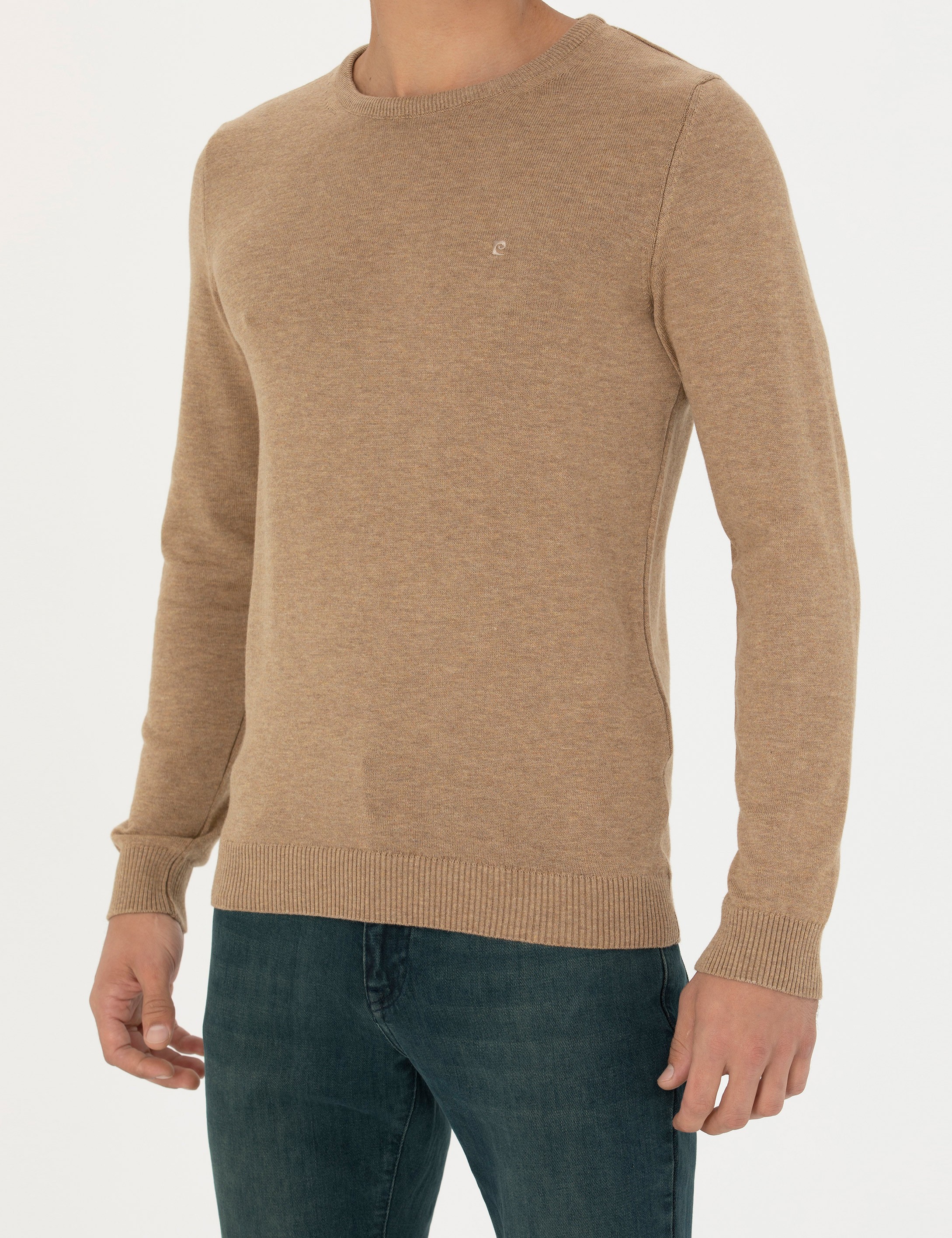 Pierre Cardin Camel Melanj Slim Fit Bisiklet Yaka Basic Triko Kazak görsel 6