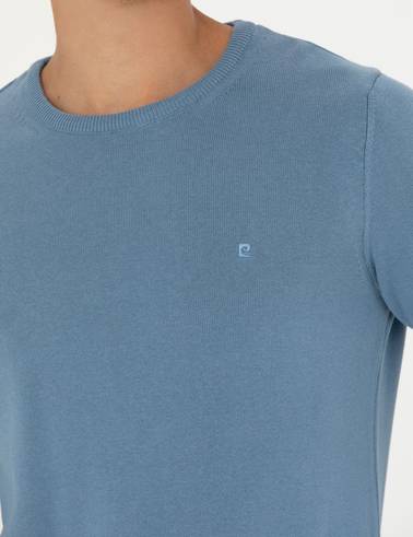 Koyu Mavi Slim Fit Bisiklet Yaka Basic Triko Kazak