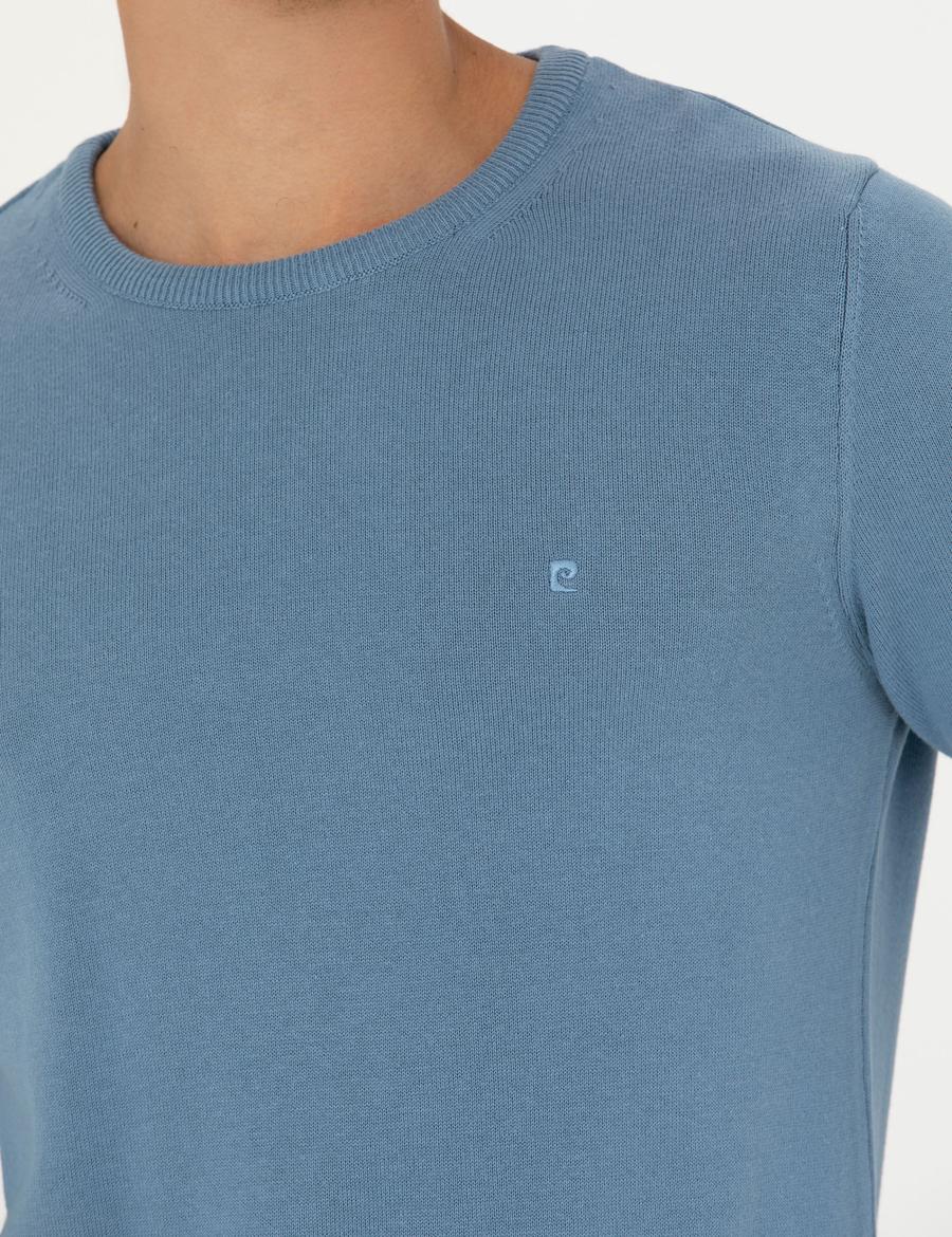 Koyu Mavi Slim Fit Bisiklet Yaka Basic Triko Kazak