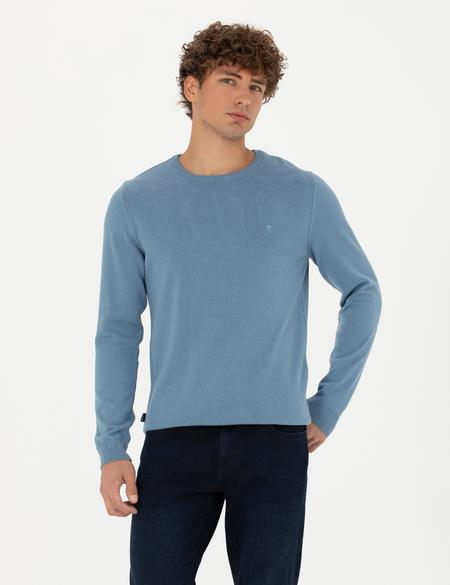 Koyu Mavi Slim Fit Bisiklet Yaka Basic Triko Kazak - 50270179101