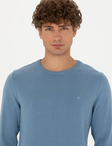 Koyu Mavi Slim Fit Bisiklet Yaka Basic Triko Kazak