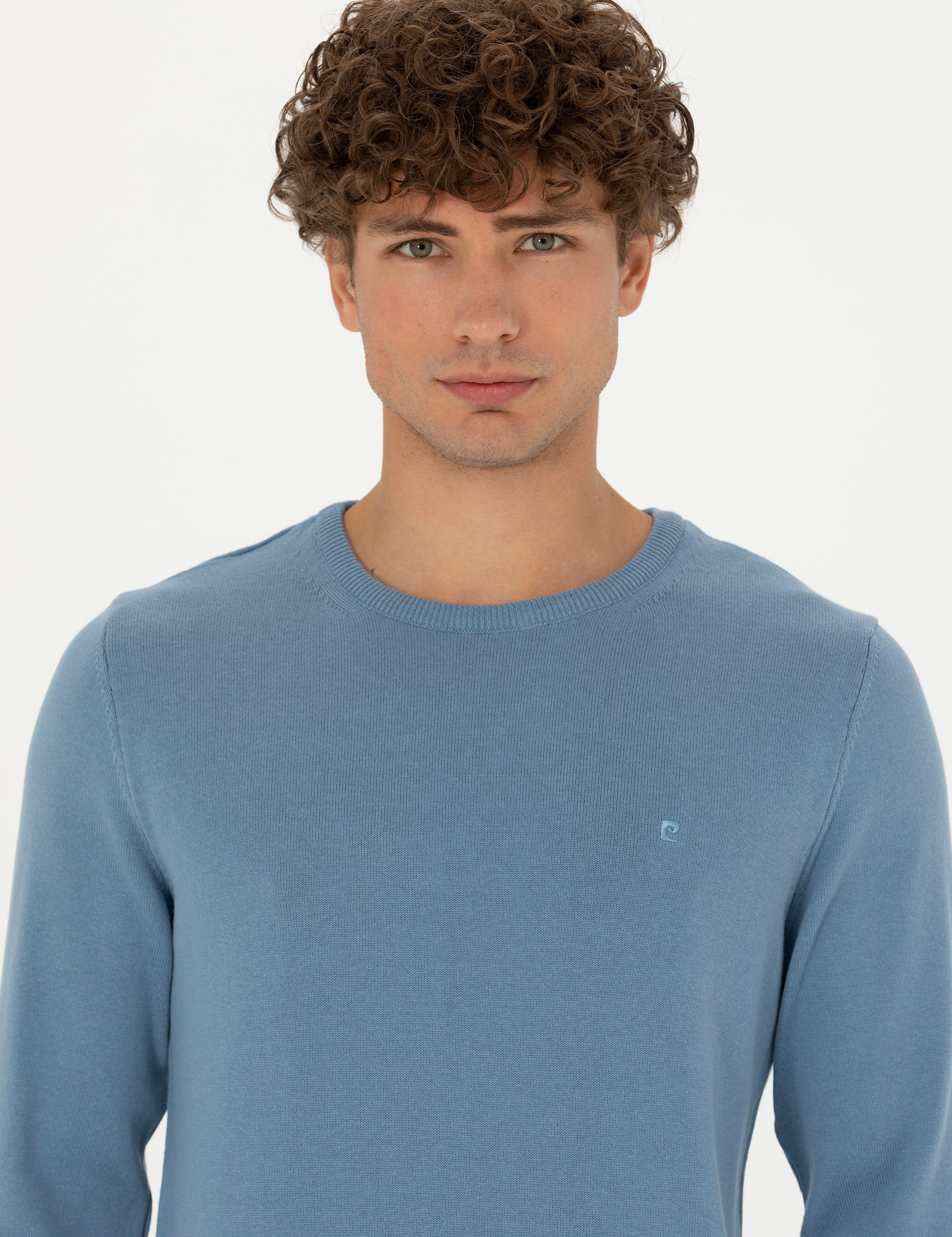 Koyu Mavi Slim Fit Bisiklet Yaka Basic Triko Kazak - Image 2
