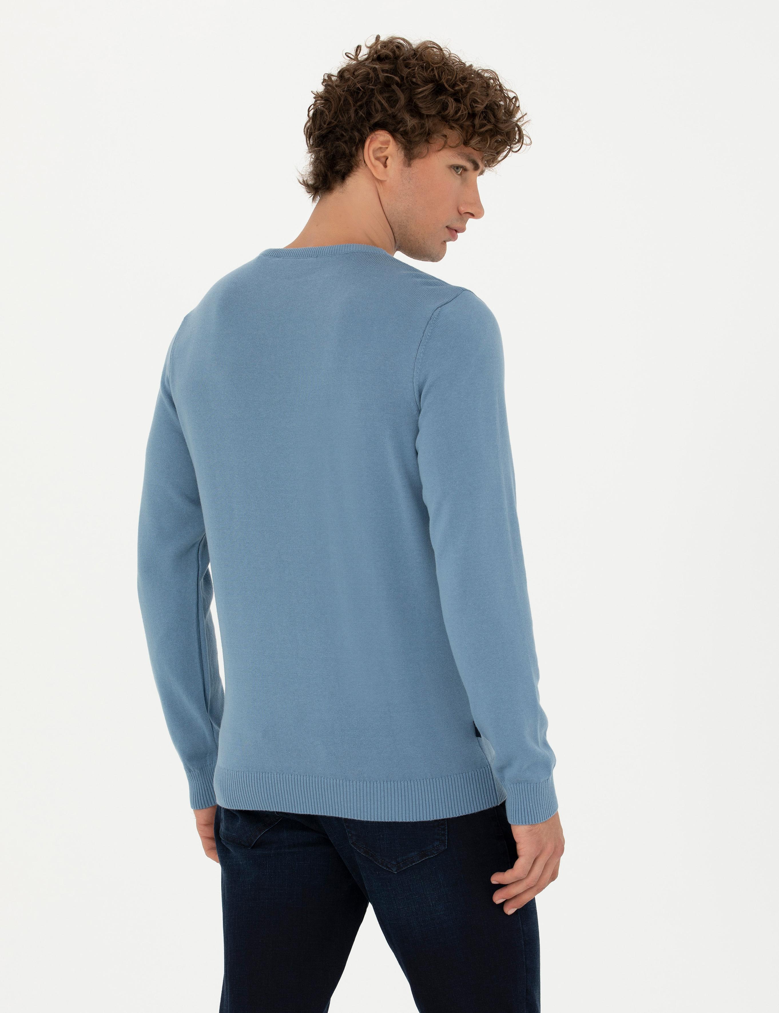 Koyu Mavi Slim Fit Bisiklet Yaka Basic Triko Kazak