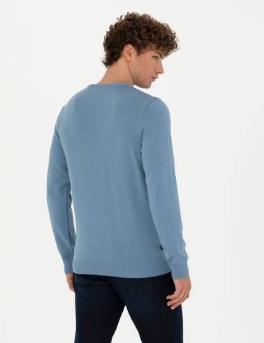 Koyu Mavi Slim Fit Bisiklet Yaka Basic Triko Kazak