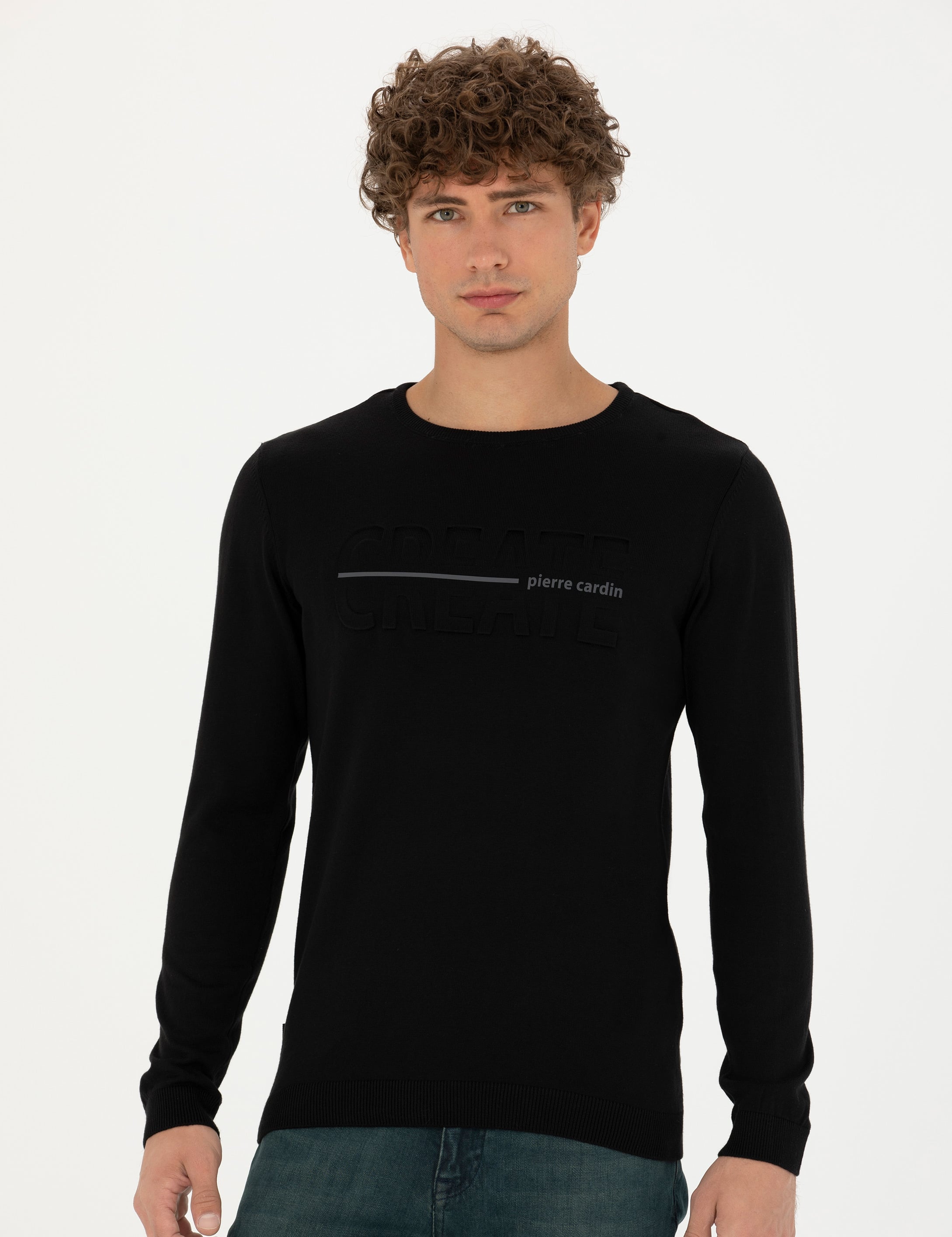 Pierre Cardin Siyah Slim Fit Bisiklet Yaka Triko Kazak görsel 3