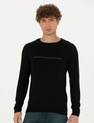 Siyah Slim Fit Bisiklet Yaka Triko Kazak