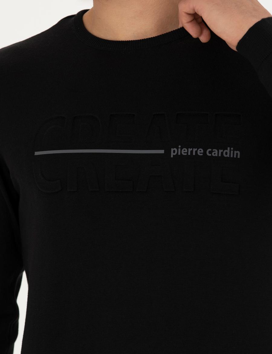 Siyah Slim Fit Bisiklet Yaka Triko Kazak