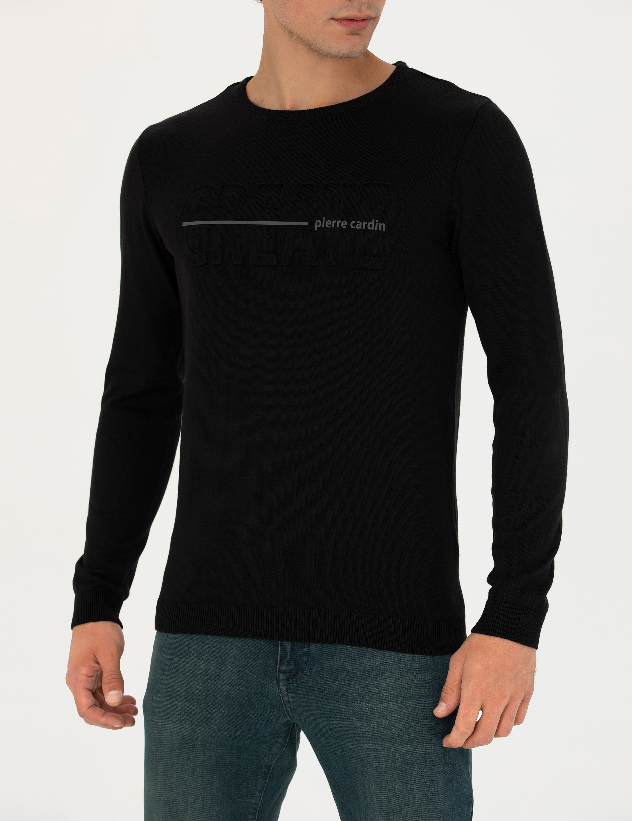 Pierre Cardin Siyah Slim Fit Bisiklet Yaka Triko Kazak görsel 6