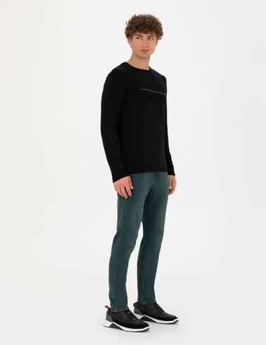 Siyah Slim Fit Bisiklet Yaka Triko Kazak