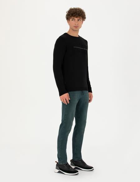 Siyah Slim Fit Bisiklet Yaka Triko Kazak - 50278025001